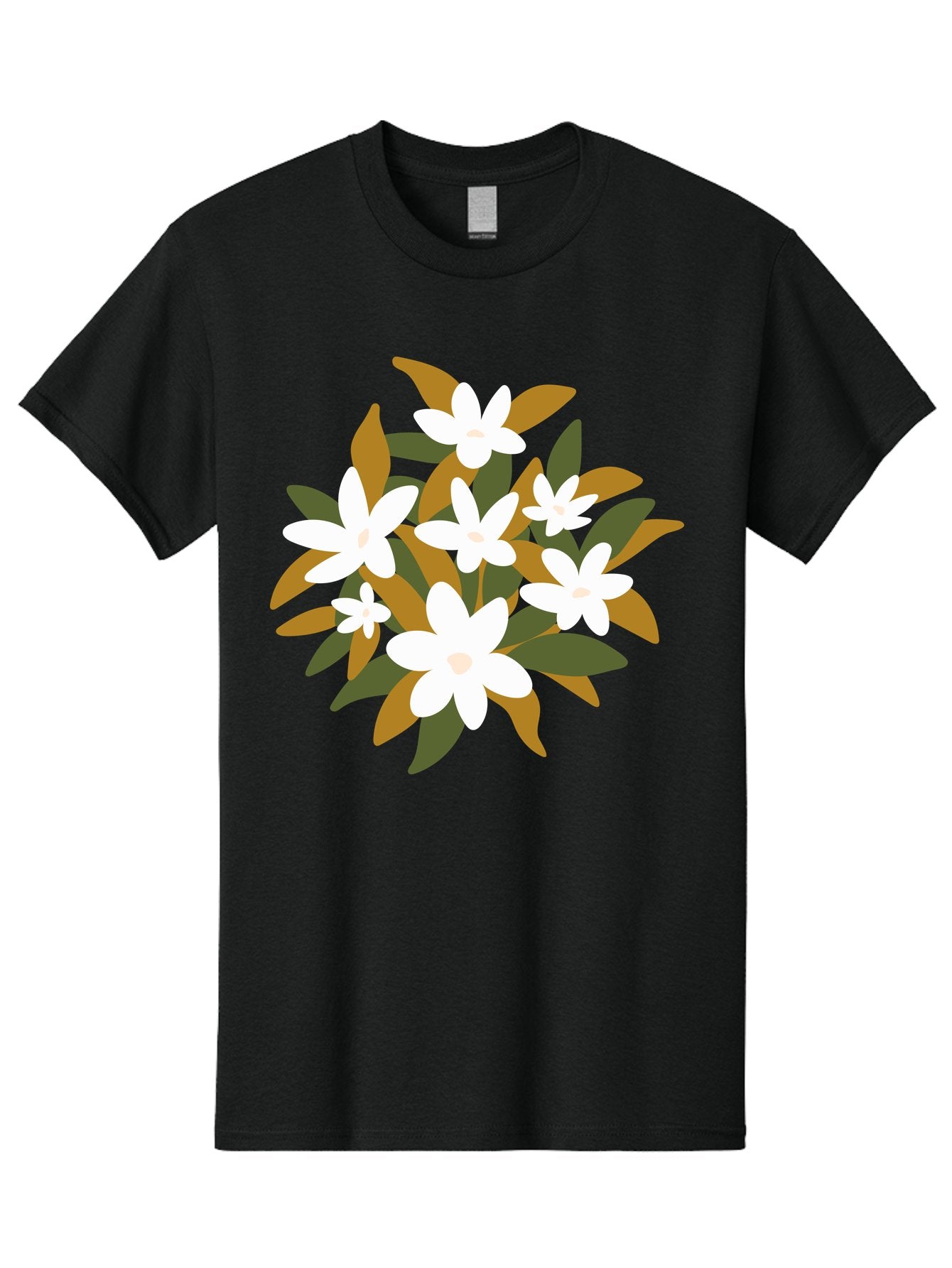 White-Flowers Men'S Graphic Tee, 100% Cotton, Comfortable Casual Summer Wear, Machine Washable, White Flowers, Garden Flowers, Floral Arrangement, Leafy Greens, Brown Leaves, Blooming Flowers, Flower Bouquet, Simple Design Aae062 6