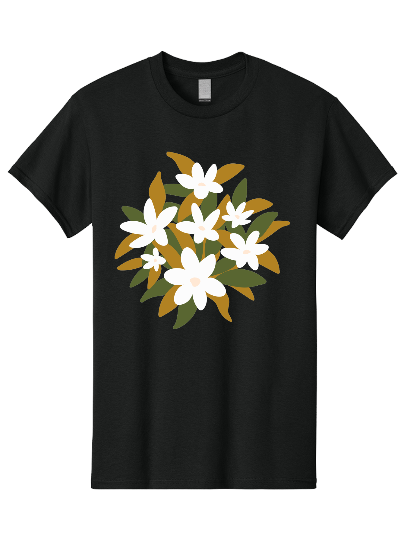 White-Flowers Men'S Graphic Tee, 100% Cotton, Comfortable Casual Summer Wear, Machine Washable, White Flowers, Garden Flowers, Floral Arrangement, Leafy Greens, Brown Leaves, Blooming Flowers, Flower Bouquet, Simple Design Aae062 13