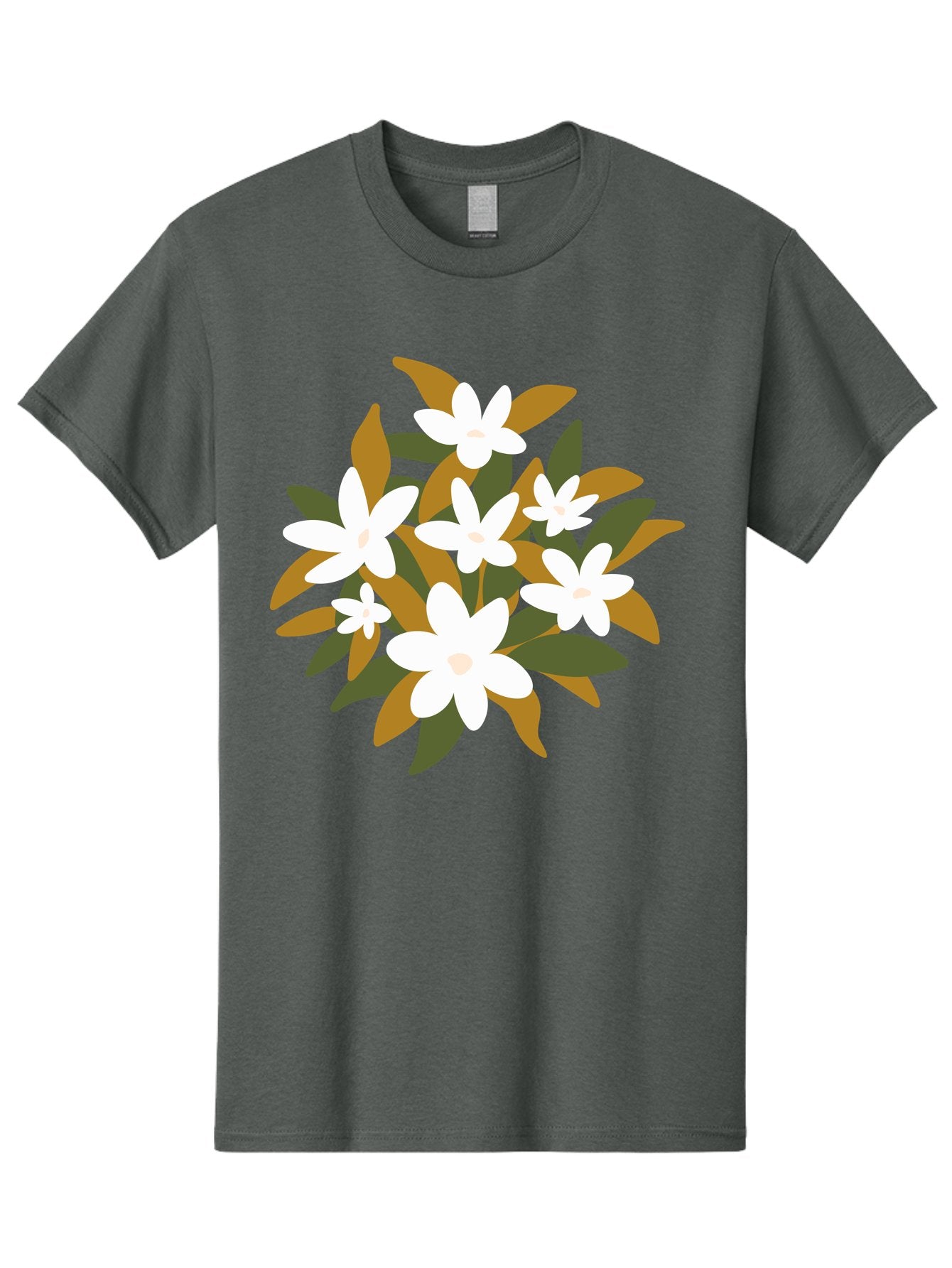 White-Flowers Men'S Graphic Tee, 100% Cotton, Comfortable Casual Summer Wear, Machine Washable, White Flowers, Garden Flowers, Floral Arrangement, Leafy Greens, Brown Leaves, Blooming Flowers, Flower Bouquet, Simple Design Aae062 3