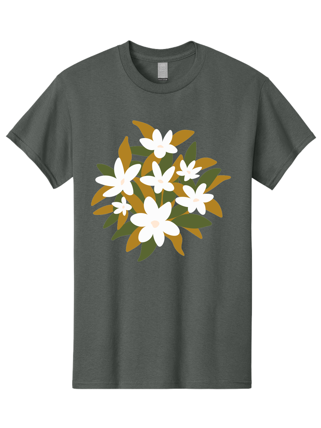 White-Flowers Men'S Graphic Tee, 100% Cotton, Comfortable Casual Summer Wear, Machine Washable, White Flowers, Garden Flowers, Floral Arrangement, Leafy Greens, Brown Leaves, Blooming Flowers, Flower Bouquet, Simple Design Aae062 17