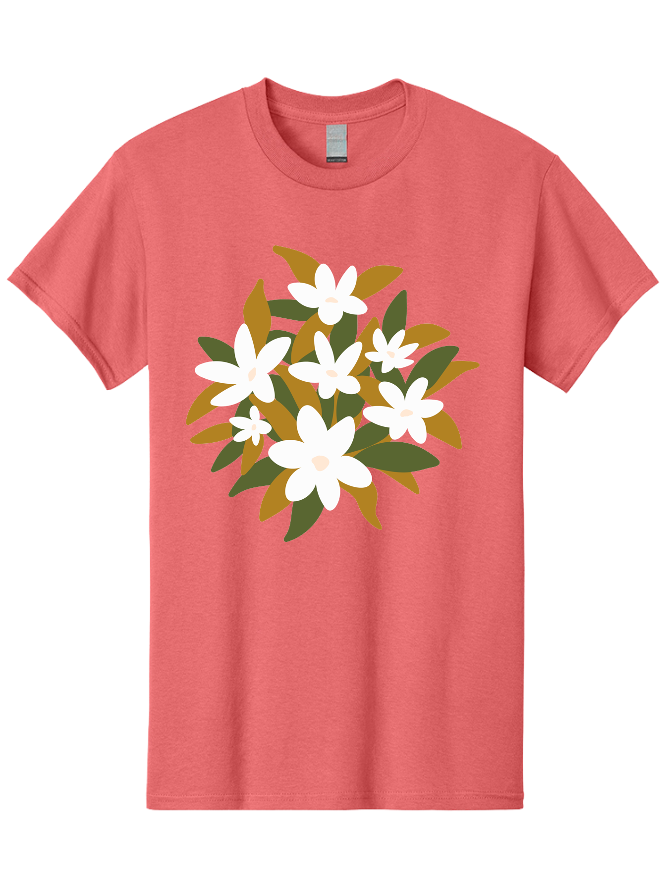 White-Flowers Men'S Graphic Tee, 100% Cotton, Comfortable Casual Summer Wear, Machine Washable, White Flowers, Garden Flowers, Floral Arrangement, Leafy Greens, Brown Leaves, Blooming Flowers, Flower Bouquet, Simple Design Aae062
