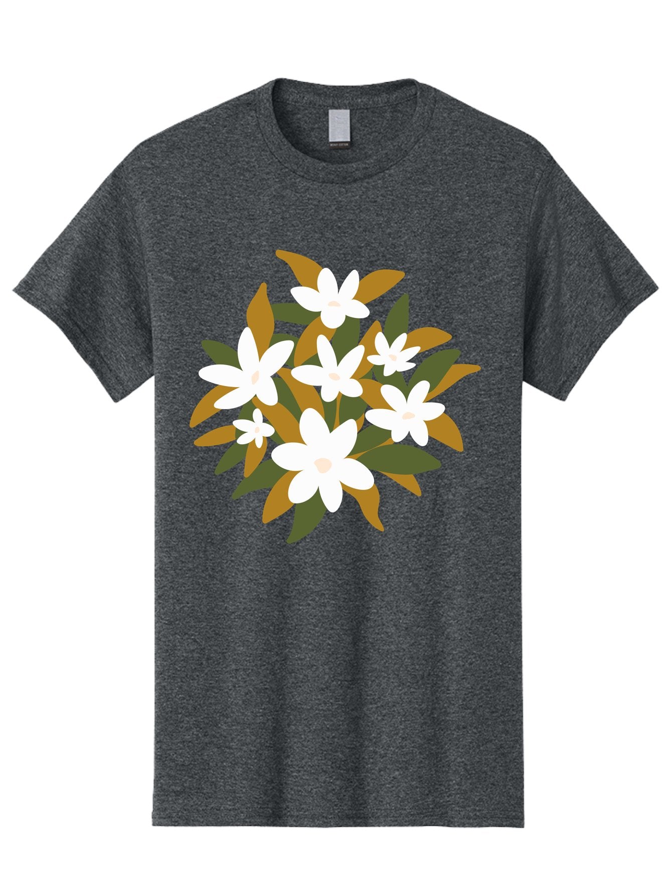 White-Flowers Men'S Graphic Tee, 100% Cotton, Comfortable Casual Summer Wear, Machine Washable, White Flowers, Garden Flowers, Floral Arrangement, Leafy Greens, Brown Leaves, Blooming Flowers, Flower Bouquet, Simple Design Aae062 10