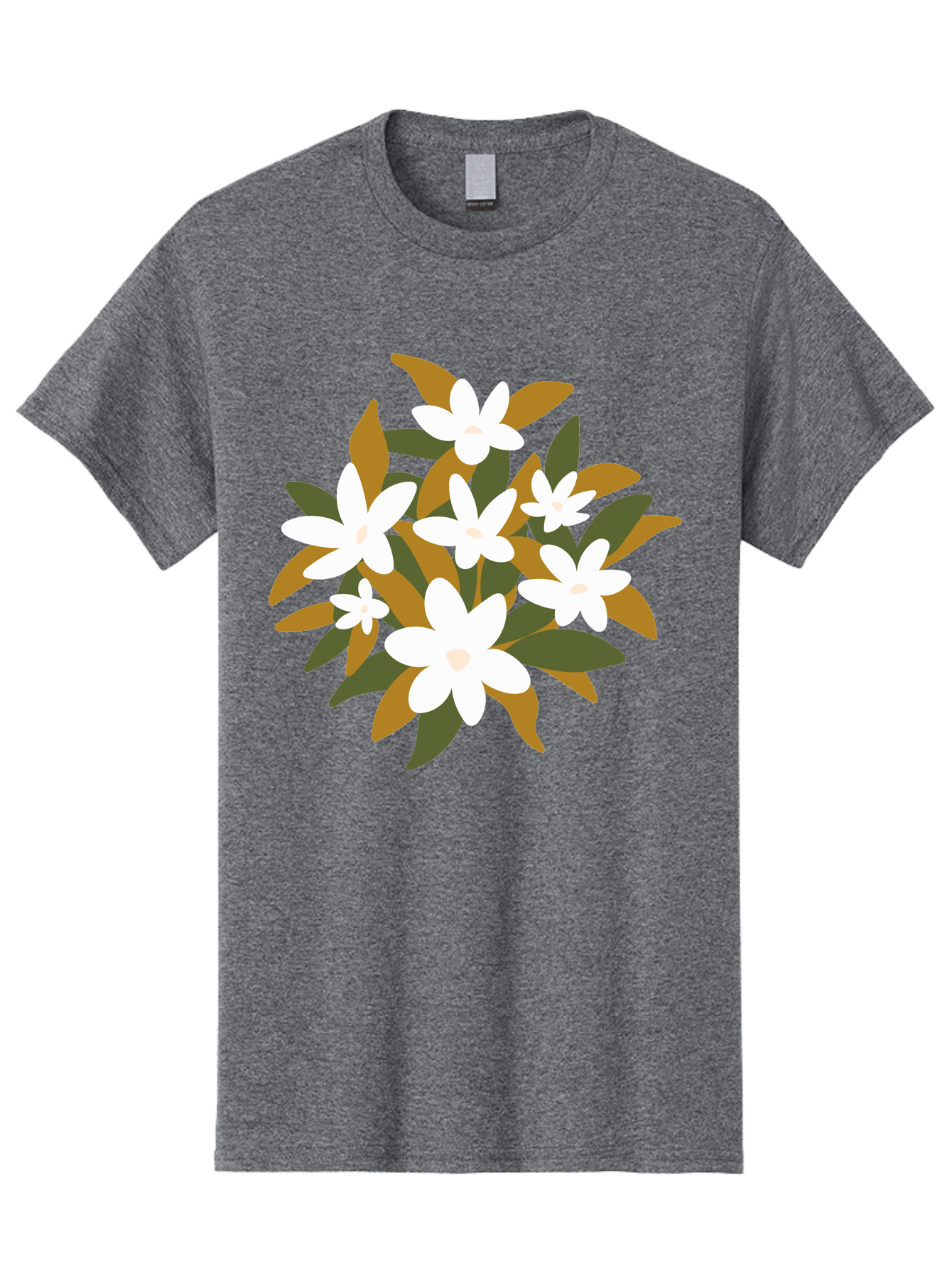 White-Flowers Men'S Graphic Tee, 100% Cotton, Comfortable Casual Summer Wear, Machine Washable, White Flowers, Garden Flowers, Floral Arrangement, Leafy Greens, Brown Leaves, Blooming Flowers, Flower Bouquet, Simple Design Aae062 19