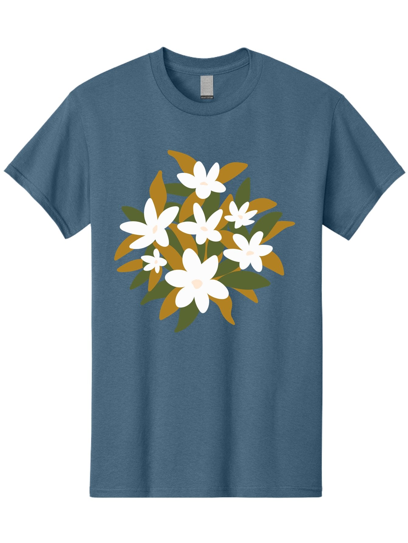 White-Flowers Men'S Graphic Tee, 100% Cotton, Comfortable Casual Summer Wear, Machine Washable, White Flowers, Garden Flowers, Floral Arrangement, Leafy Greens, Brown Leaves, Blooming Flowers, Flower Bouquet, Simple Design Aae062 13