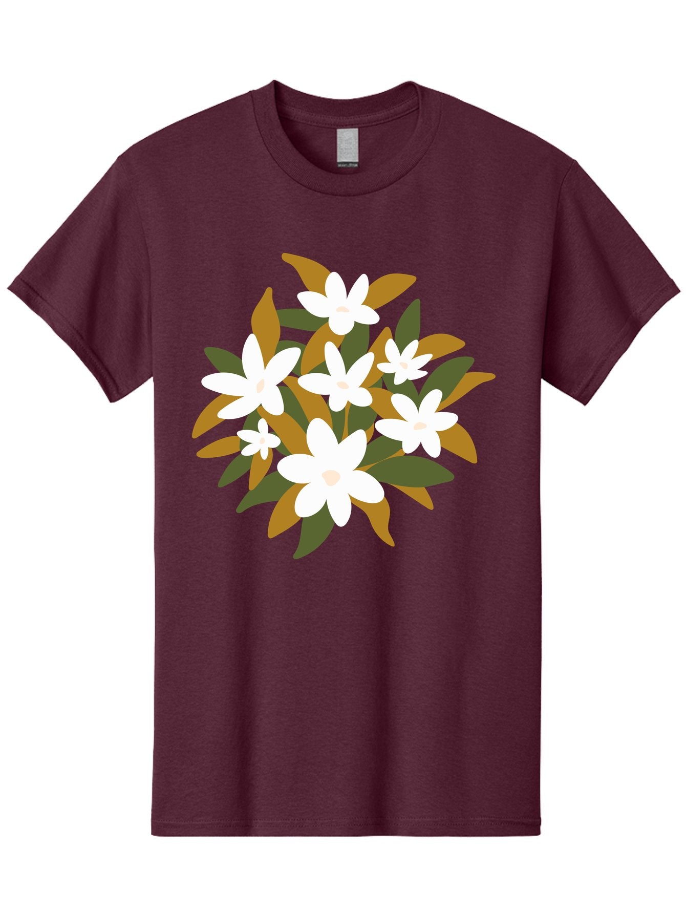 White-Flowers Men'S Graphic Tee, 100% Cotton, Comfortable Casual Summer Wear, Machine Washable, White Flowers, Garden Flowers, Floral Arrangement, Leafy Greens, Brown Leaves, Blooming Flowers, Flower Bouquet, Simple Design Aae062 8
