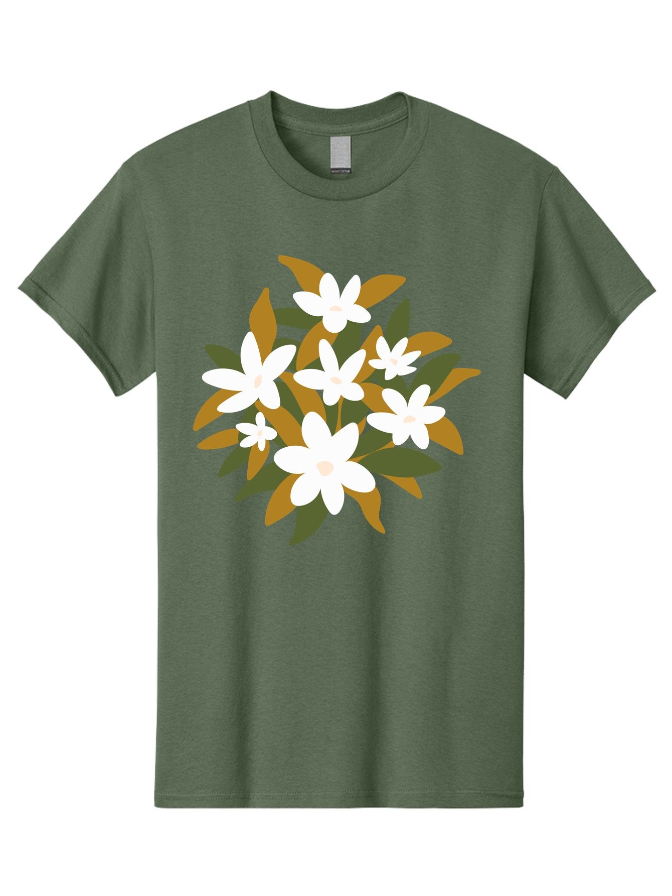 White-Flowers Men'S Graphic Tee, 100% Cotton, Comfortable Casual Summer Wear, Machine Washable, White Flowers, Garden Flowers, Floral Arrangement, Leafy Greens, Brown Leaves, Blooming Flowers, Flower Bouquet, Simple Design Aae062 11