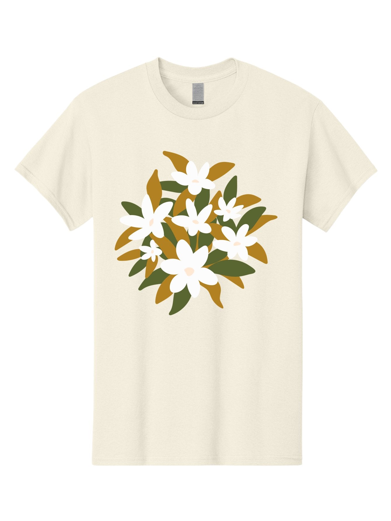 White-Flowers Men'S Graphic Tee, 100% Cotton, Comfortable Casual Summer Wear, Machine Washable, White Flowers, Garden Flowers, Floral Arrangement, Leafy Greens, Brown Leaves, Blooming Flowers, Flower Bouquet, Simple Design Aae062 5