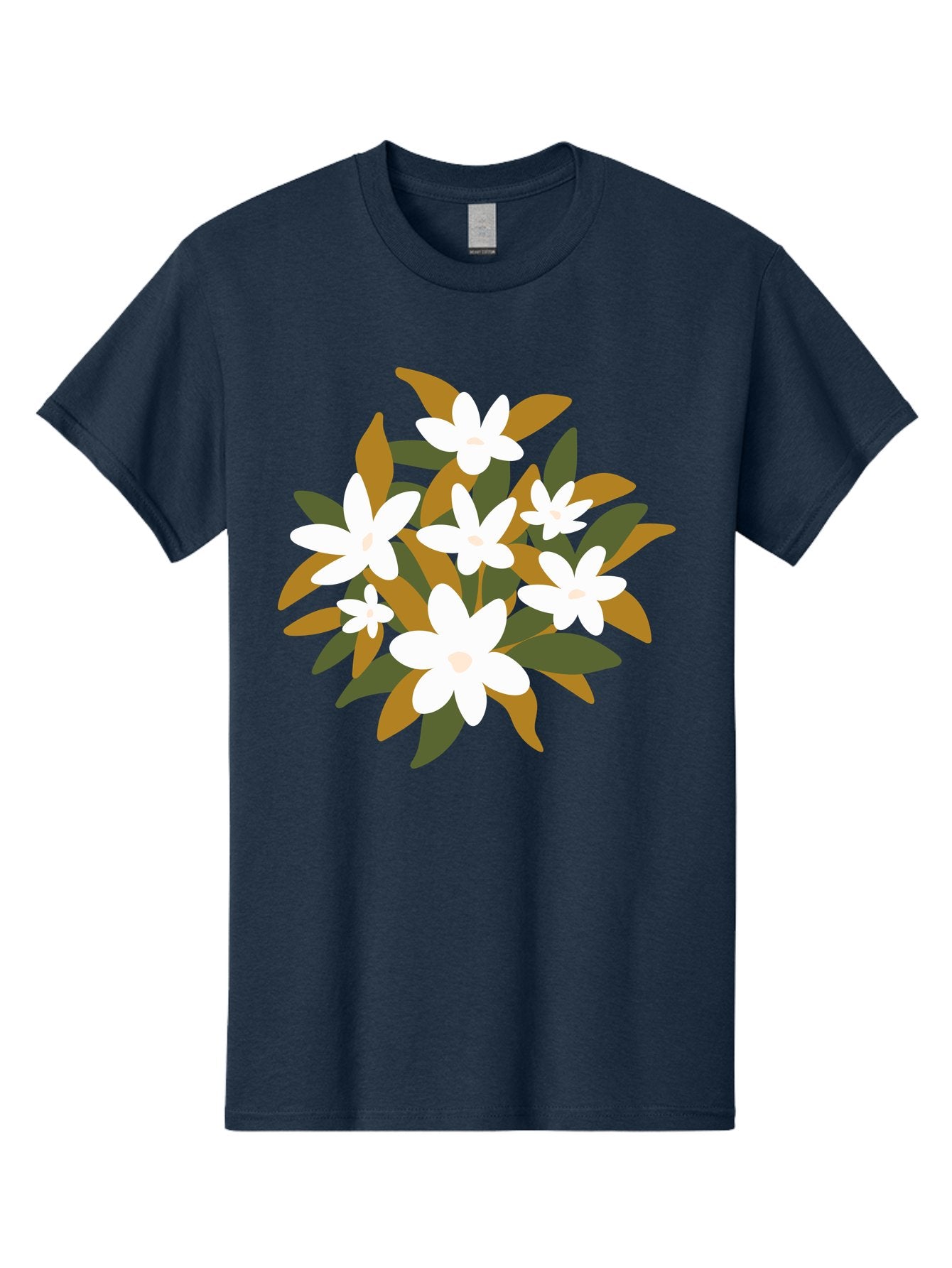 White-Flowers Men'S Graphic Tee, 100% Cotton, Comfortable Casual Summer Wear, Machine Washable, White Flowers, Garden Flowers, Floral Arrangement, Leafy Greens, Brown Leaves, Blooming Flowers, Flower Bouquet, Simple Design Aae062 12