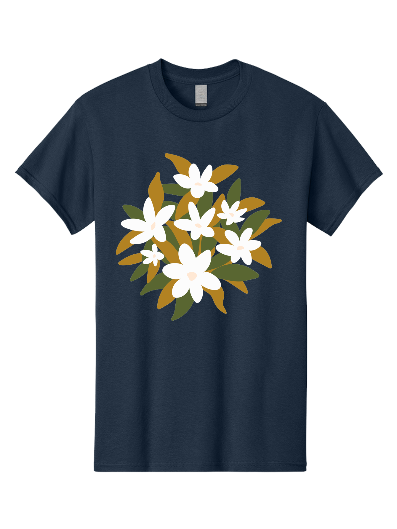 White-Flowers Men'S Graphic Tee, 100% Cotton, Comfortable Casual Summer Wear, Machine Washable, White Flowers, Garden Flowers, Floral Arrangement, Leafy Greens, Brown Leaves, Blooming Flowers, Flower Bouquet, Simple Design Aae062 5