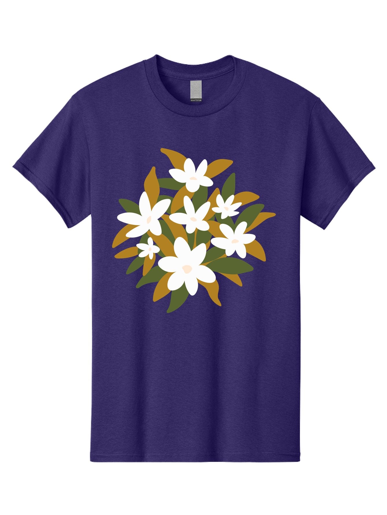 White-Flowers Men'S Graphic Tee, 100% Cotton, Comfortable Casual Summer Wear, Machine Washable, White Flowers, Garden Flowers, Floral Arrangement, Leafy Greens, Brown Leaves, Blooming Flowers, Flower Bouquet, Simple Design Aae062 4