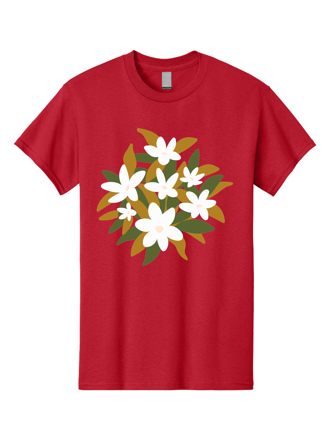 White-Flowers Men'S Graphic Tee, 100% Cotton, Comfortable Casual Summer Wear, Machine Washable, White Flowers, Garden Flowers, Floral Arrangement, Leafy Greens, Brown Leaves, Blooming Flowers, Flower Bouquet, Simple Design Aae062 21