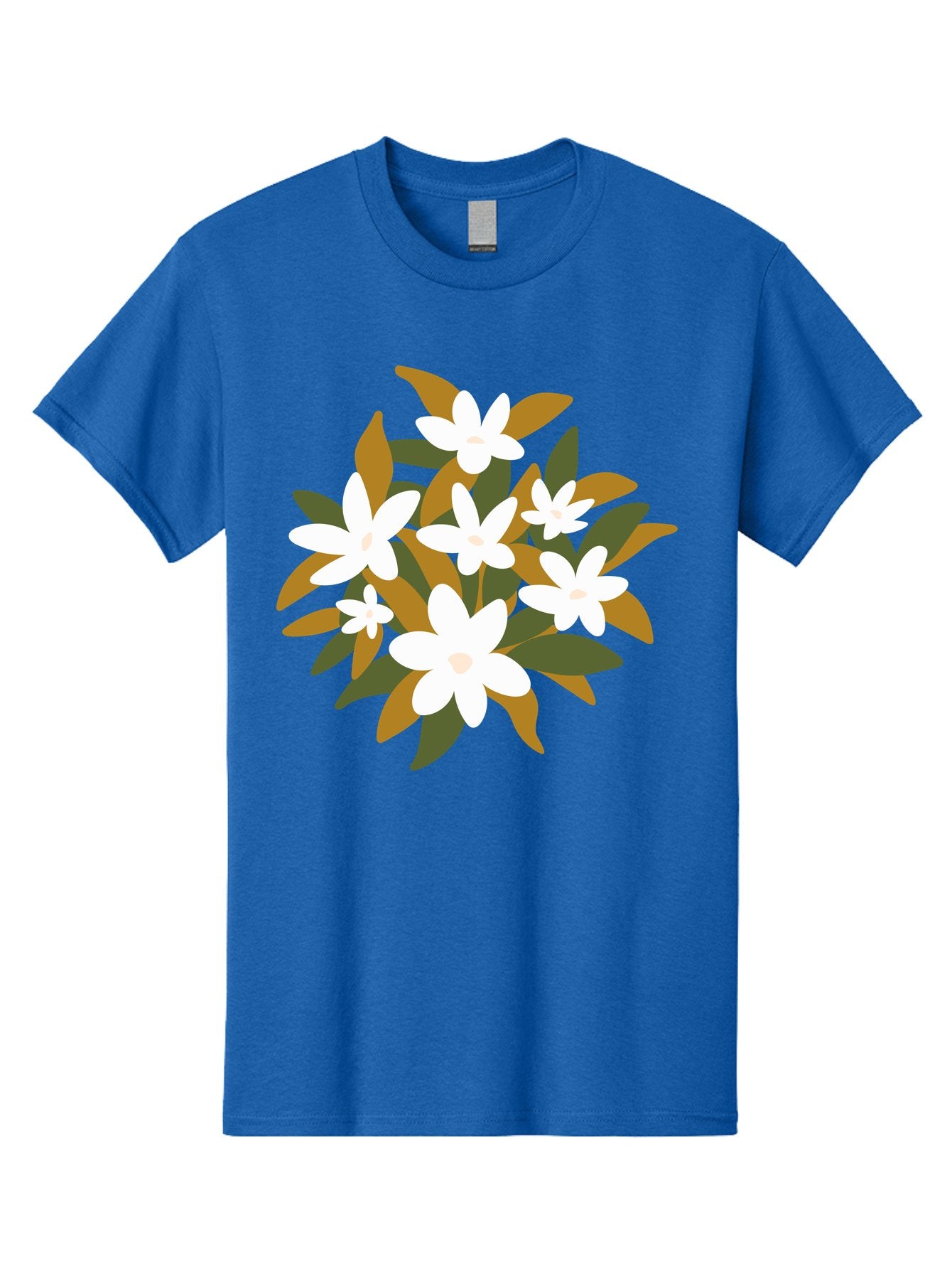 White-Flowers Men'S Graphic Tee, 100% Cotton, Comfortable Casual Summer Wear, Machine Washable, White Flowers, Garden Flowers, Floral Arrangement, Leafy Greens, Brown Leaves, Blooming Flowers, Flower Bouquet, Simple Design Aae062 7