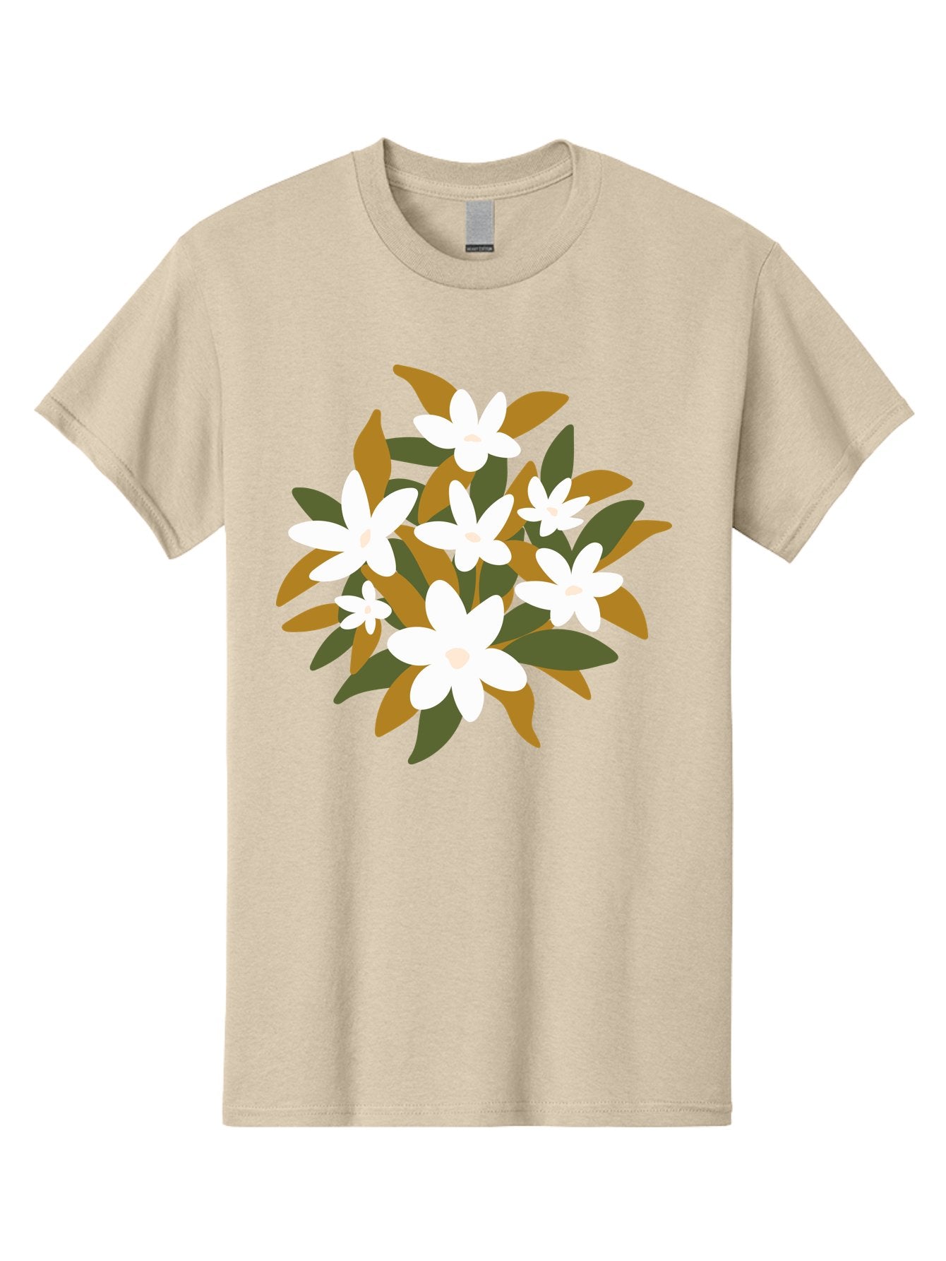 White-Flowers Men'S Graphic Tee, 100% Cotton, Comfortable Casual Summer Wear, Machine Washable, White Flowers, Garden Flowers, Floral Arrangement, Leafy Greens, Brown Leaves, Blooming Flowers, Flower Bouquet, Simple Design Aae062 14