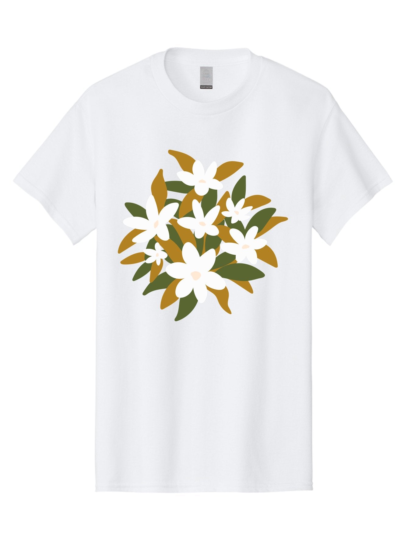 White-Flowers Men'S Graphic Tee, 100% Cotton, Comfortable Casual Summer Wear, Machine Washable, White Flowers, Garden Flowers, Floral Arrangement, Leafy Greens, Brown Leaves, Blooming Flowers, Flower Bouquet, Simple Design Aae062 9