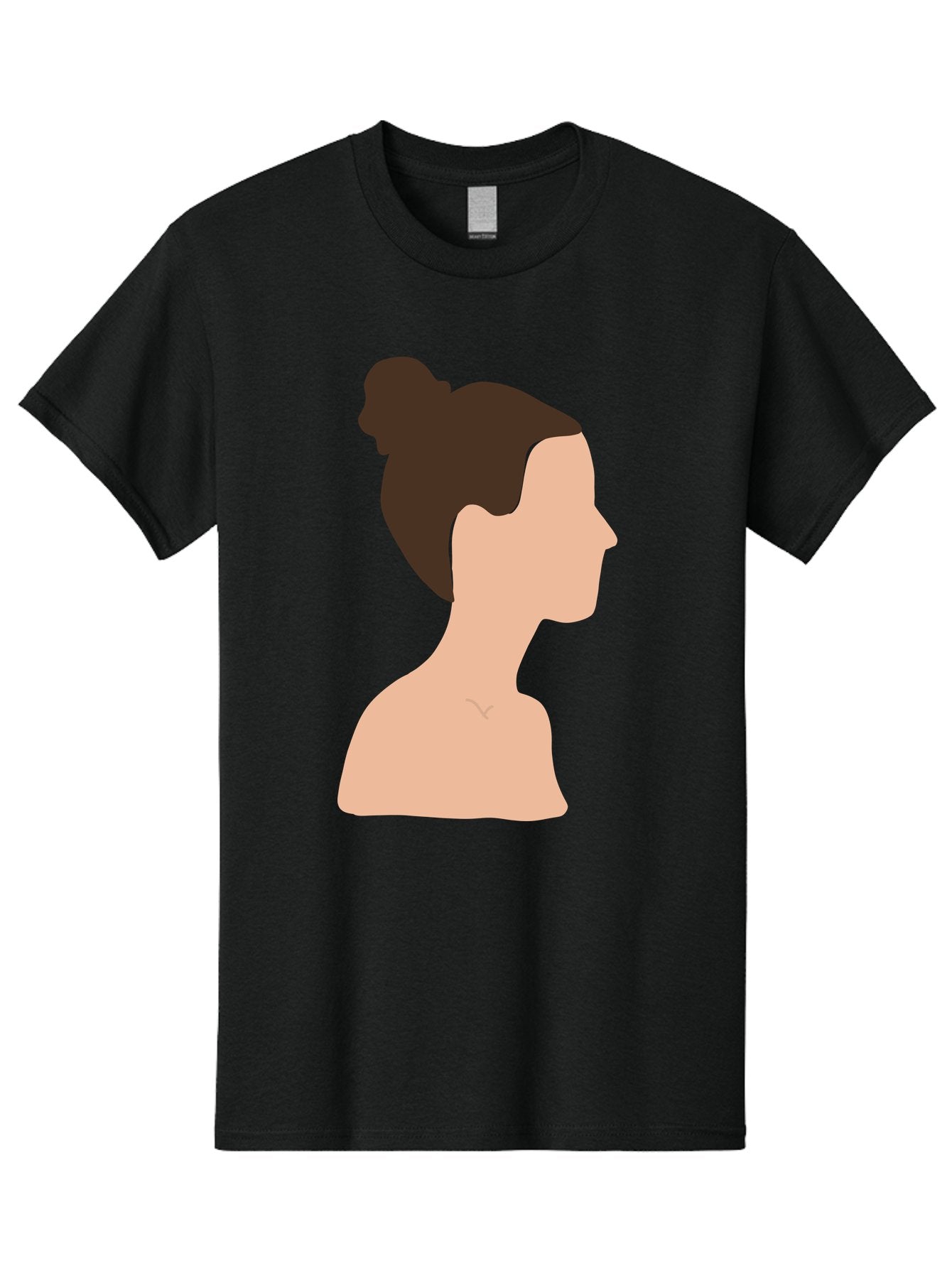 Woman-Profile-1 Men'S Graphic Tee, 100% Cotton, Comfortable Casual Summer Wear, Machine Washable, Woman Profile, Minimalist Portrait, Simple Illustration, Dark Hair, Bun Hairstyle, Featureless Face, Bare Shoulders, Clean Design, Modern Art Aae064 4