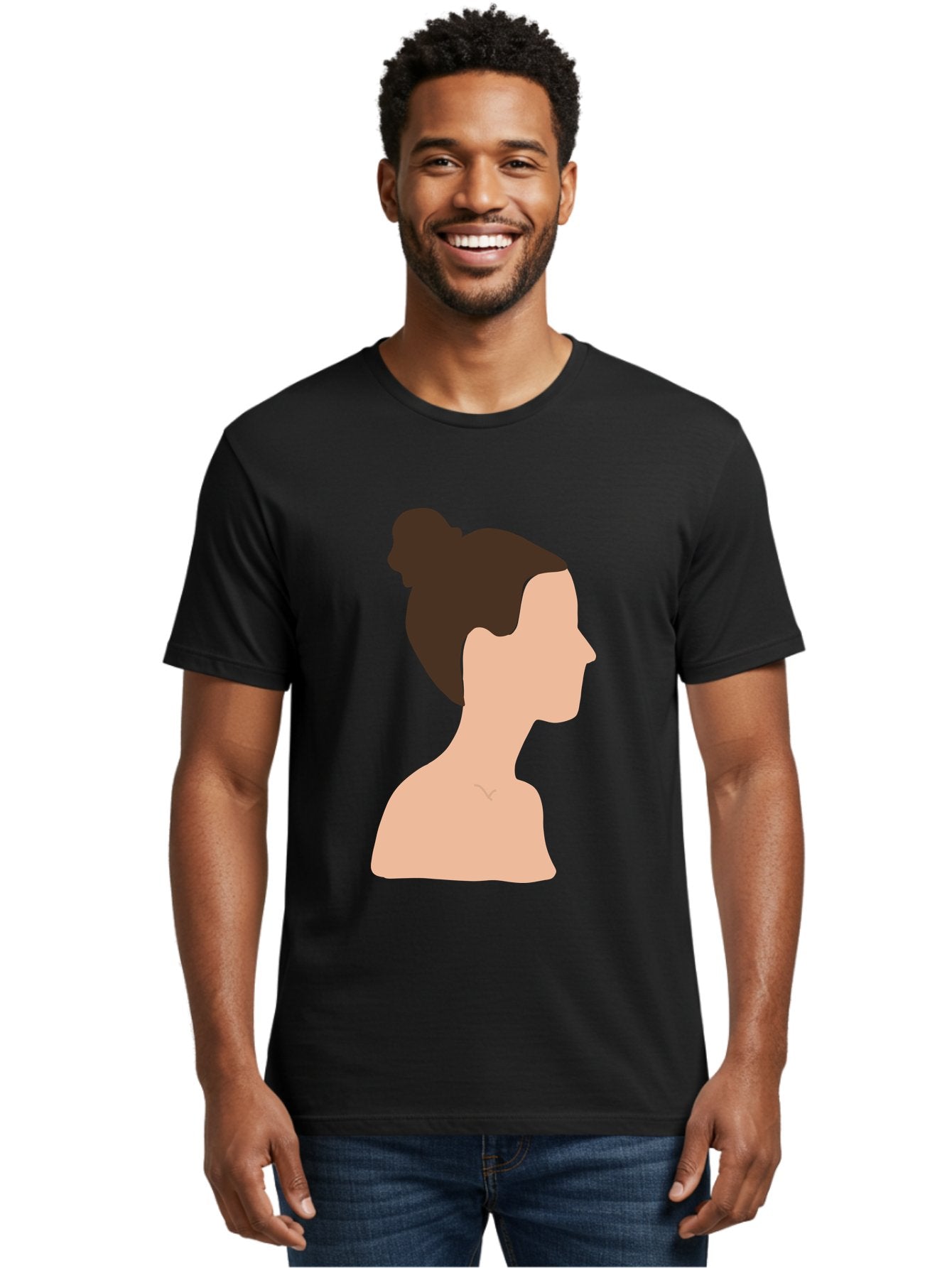 Woman-Profile-1 Men'S Graphic Tee, 100% Cotton, Comfortable Casual Summer Wear, Machine Washable, Woman Profile, Minimalist Portrait, Simple Illustration, Dark Hair, Bun Hairstyle, Featureless Face, Bare Shoulders, Clean Design, Modern Art Aae064 18
