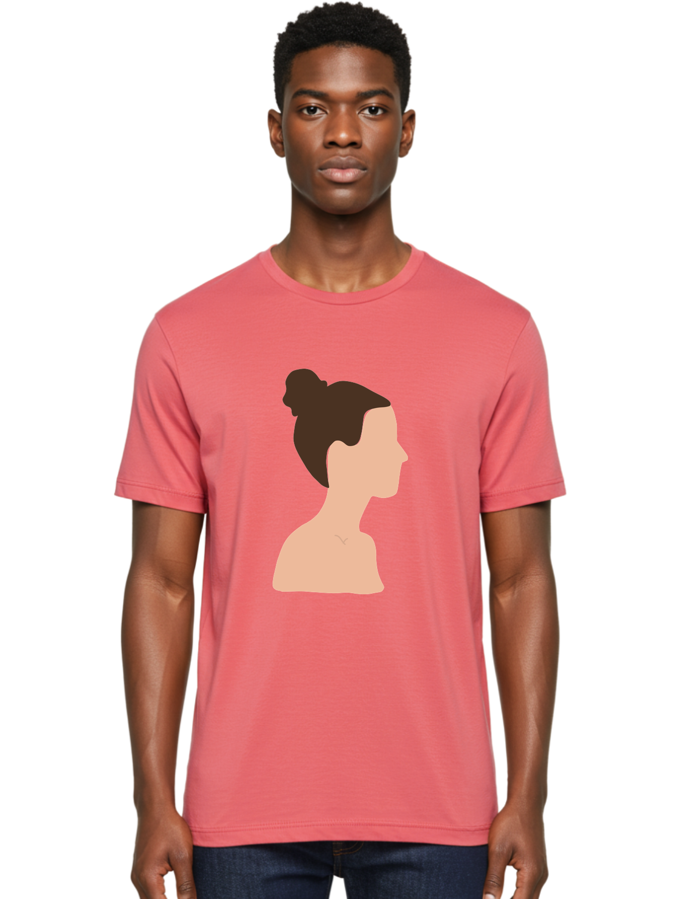 Woman-Profile-1 Men'S Graphic Tee, 100% Cotton, Comfortable Casual Summer Wear, Machine Washable, Woman Profile, Minimalist Portrait, Simple Illustration, Dark Hair, Bun Hairstyle, Featureless Face, Bare Shoulders, Clean Design, Modern Art Aae064 16