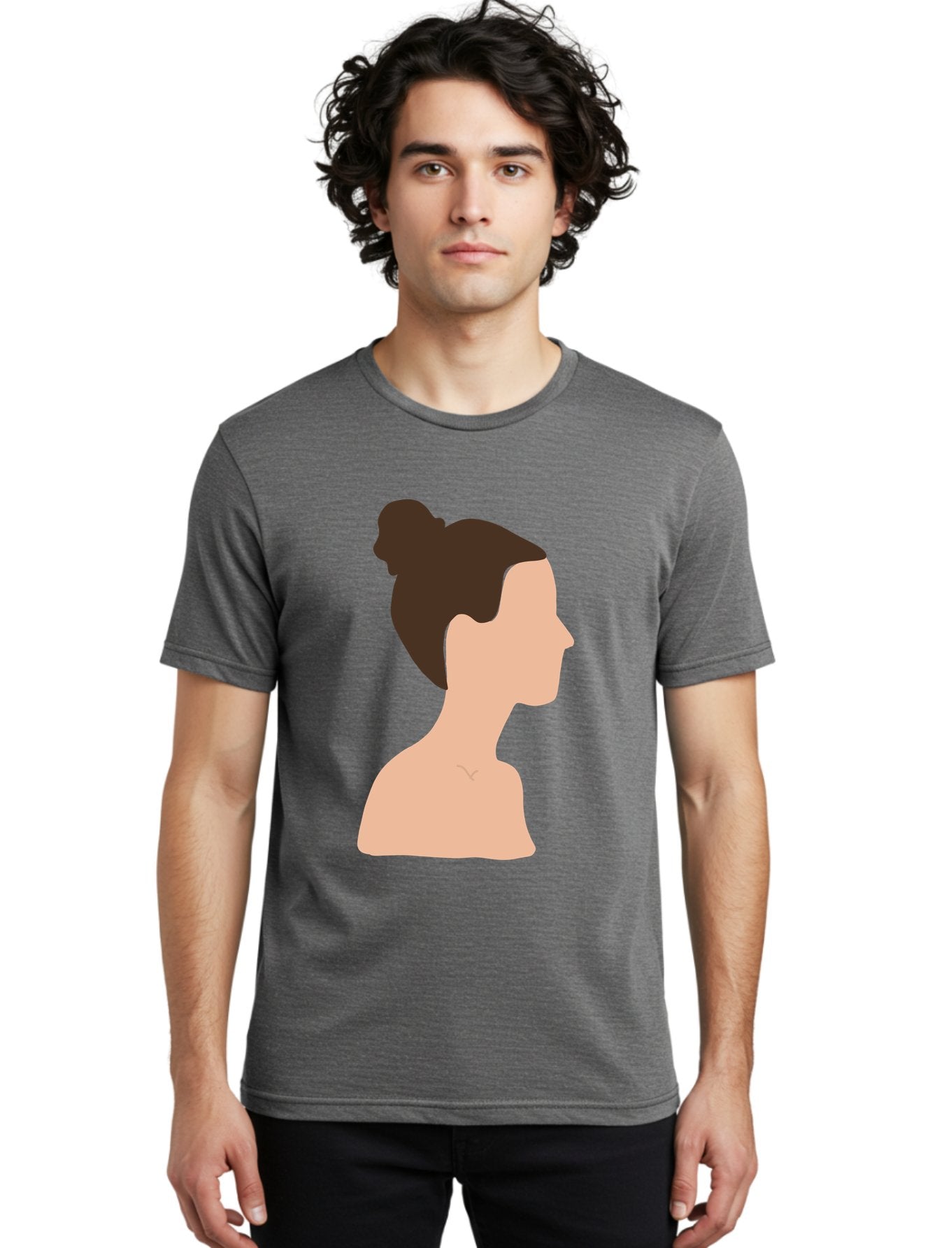 Woman-Profile-1 Men'S Graphic Tee, 100% Cotton, Comfortable Casual Summer Wear, Machine Washable, Woman Profile, Minimalist Portrait, Simple Illustration, Dark Hair, Bun Hairstyle, Featureless Face, Bare Shoulders, Clean Design, Modern Art Aae064 24