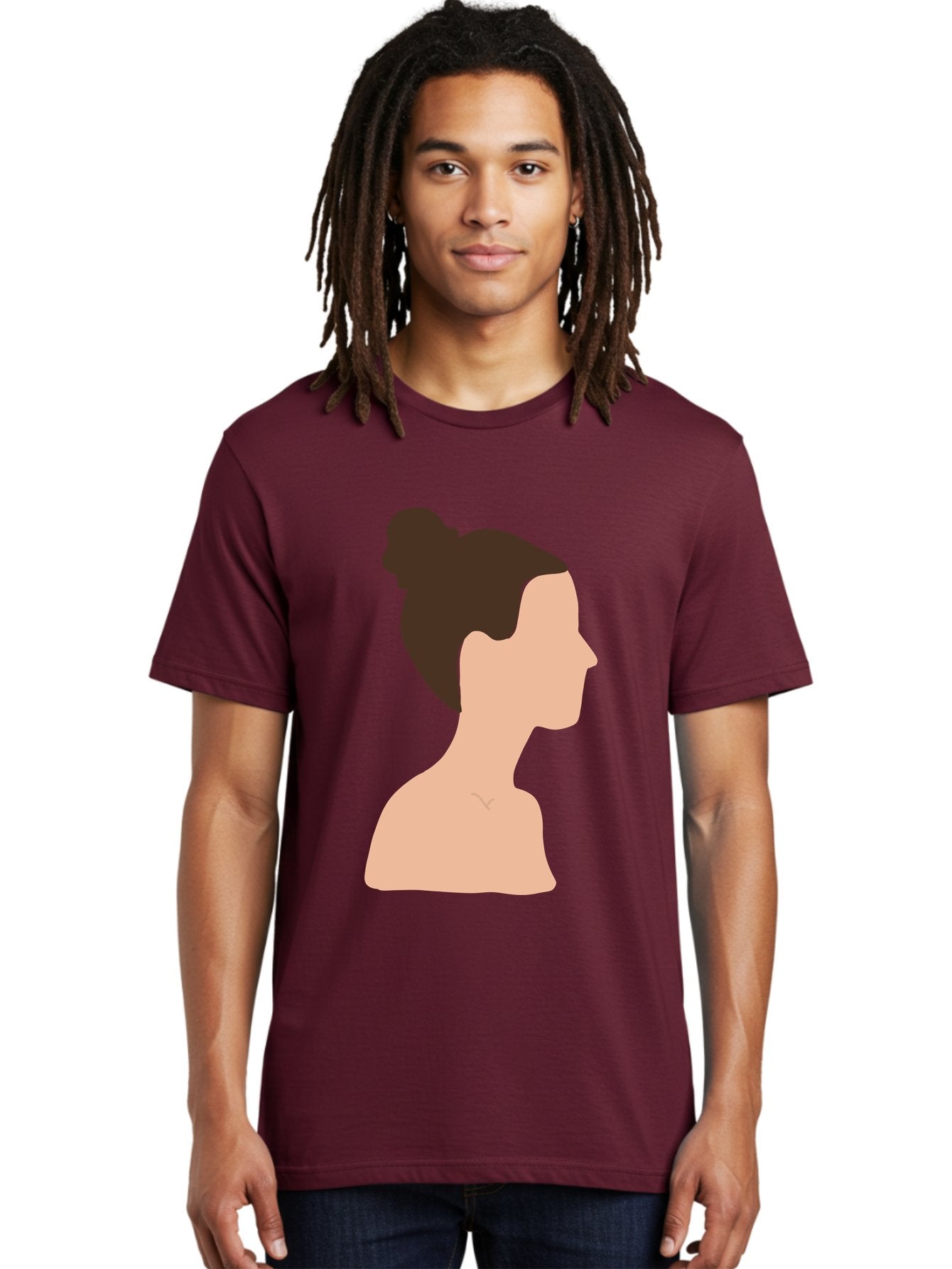 Woman-Profile-1 Men'S Graphic Tee, 100% Cotton, Comfortable Casual Summer Wear, Machine Washable, Woman Profile, Minimalist Portrait, Simple Illustration, Dark Hair, Bun Hairstyle, Featureless Face, Bare Shoulders, Clean Design, Modern Art Aae064 26