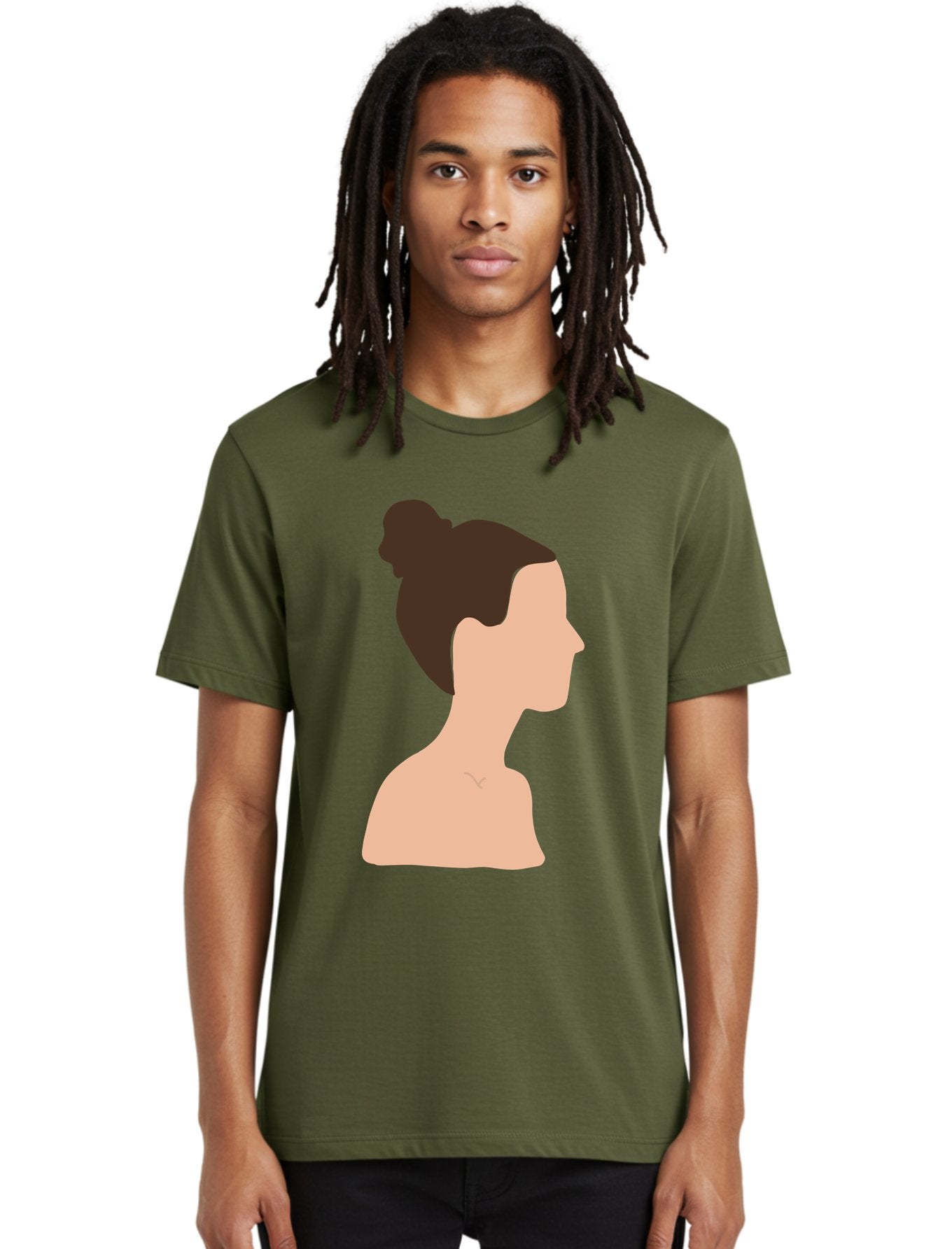 Woman-Profile-1 Men'S Graphic Tee, 100% Cotton, Comfortable Casual Summer Wear, Machine Washable, Woman Profile, Minimalist Portrait, Simple Illustration, Dark Hair, Bun Hairstyle, Featureless Face, Bare Shoulders, Clean Design, Modern Art Aae064 27