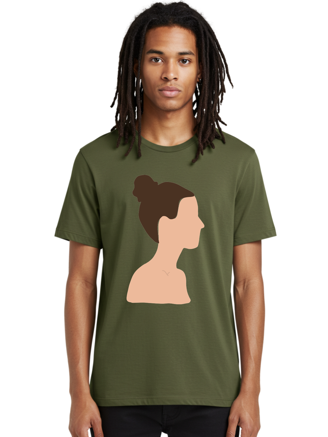 Woman-Profile-1 Men'S Graphic Tee, 100% Cotton, Comfortable Casual Summer Wear, Machine Washable, Woman Profile, Minimalist Portrait, Simple Illustration, Dark Hair, Bun Hairstyle, Featureless Face, Bare Shoulders, Clean Design, Modern Art Aae064 8