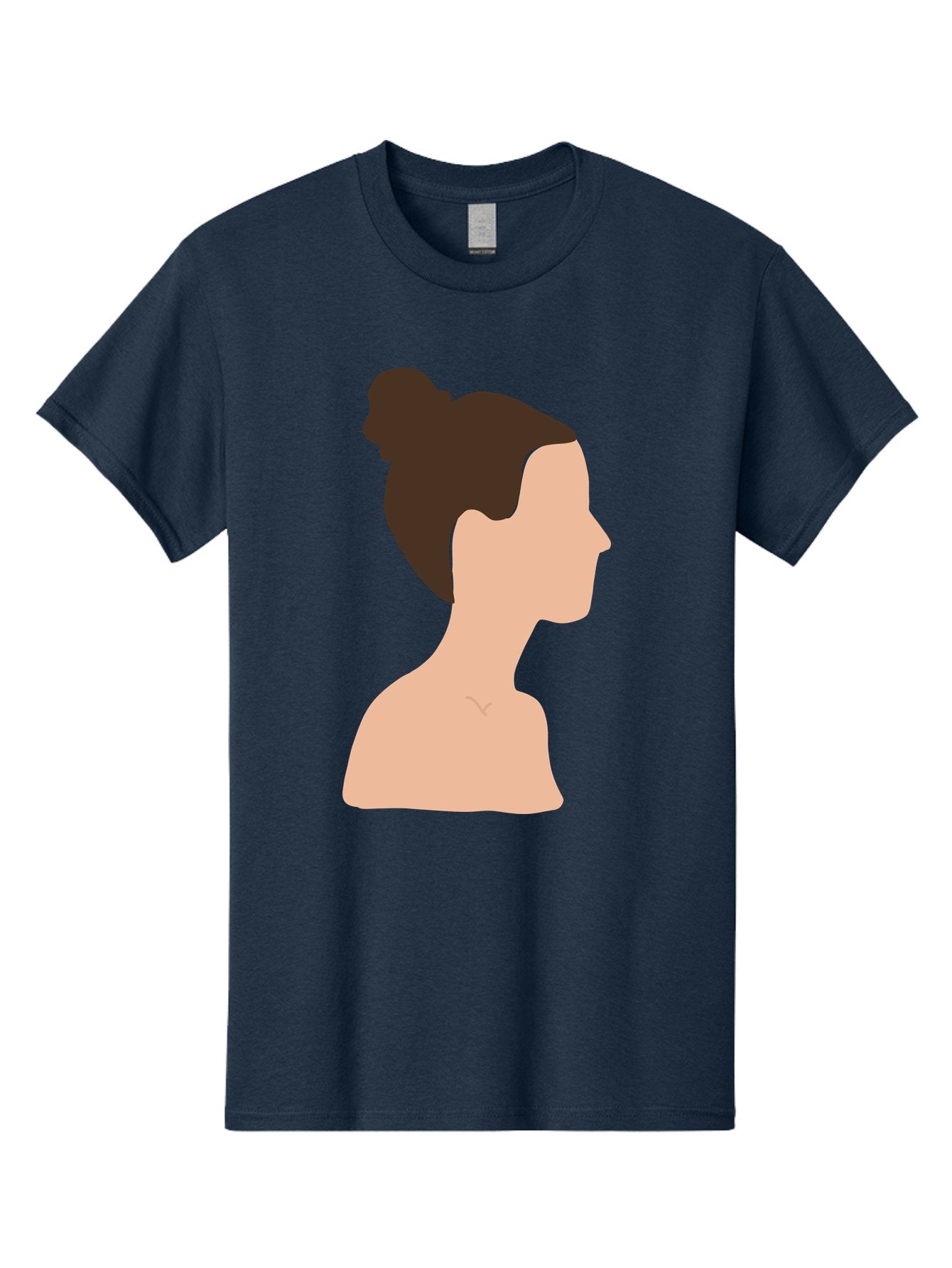 Woman-Profile-1 Men'S Graphic Tee, 100% Cotton, Comfortable Casual Summer Wear, Machine Washable, Woman Profile, Minimalist Portrait, Simple Illustration, Dark Hair, Bun Hairstyle, Featureless Face, Bare Shoulders, Clean Design, Modern Art Aae064 14