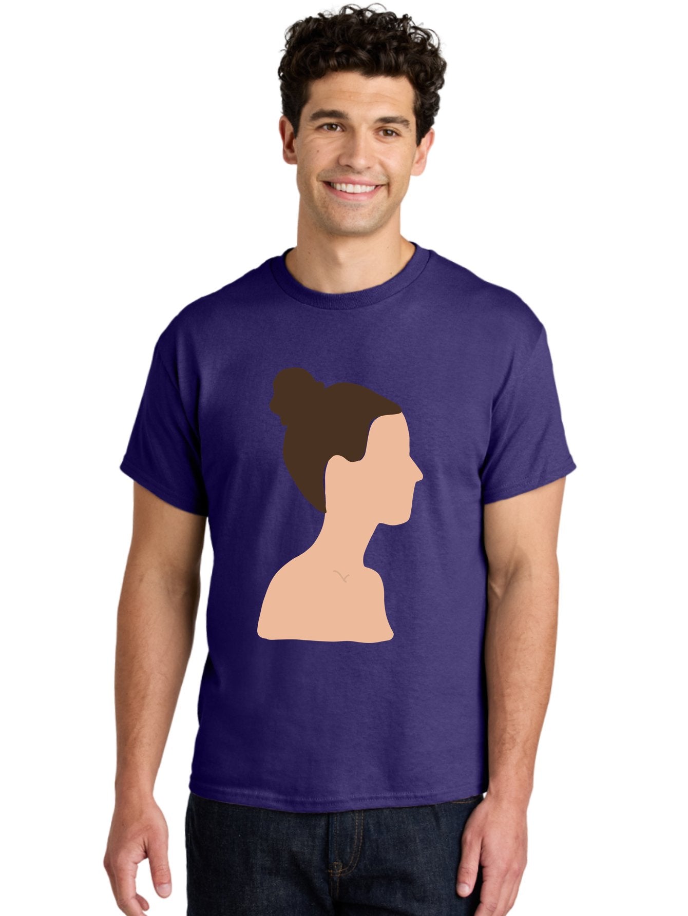 Woman-Profile-1 Men'S Graphic Tee, 100% Cotton, Comfortable Casual Summer Wear, Machine Washable, Woman Profile, Minimalist Portrait, Simple Illustration, Dark Hair, Bun Hairstyle, Featureless Face, Bare Shoulders, Clean Design, Modern Art Aae064 20