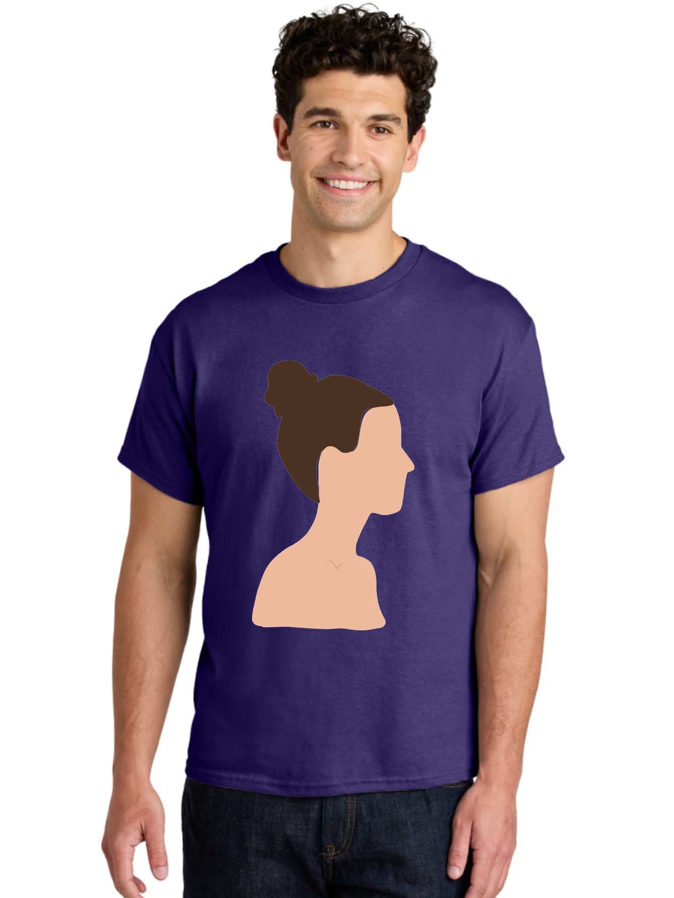 Woman-Profile-1 Men'S Graphic Tee, 100% Cotton, Comfortable Casual Summer Wear, Machine Washable, Woman Profile, Minimalist Portrait, Simple Illustration, Dark Hair, Bun Hairstyle, Featureless Face, Bare Shoulders, Clean Design, Modern Art Aae064 30