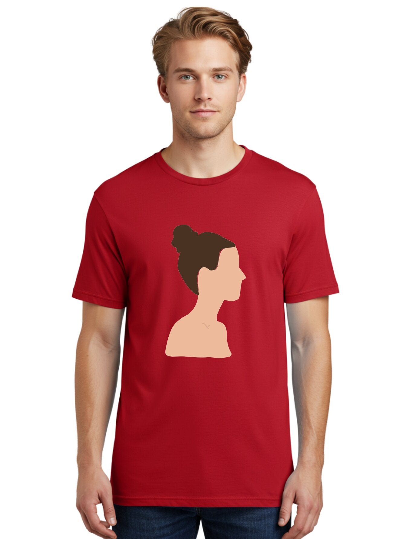 Woman-Profile-1 Men'S Graphic Tee, 100% Cotton, Comfortable Casual Summer Wear, Machine Washable, Woman Profile, Minimalist Portrait, Simple Illustration, Dark Hair, Bun Hairstyle, Featureless Face, Bare Shoulders, Clean Design, Modern Art Aae064 22