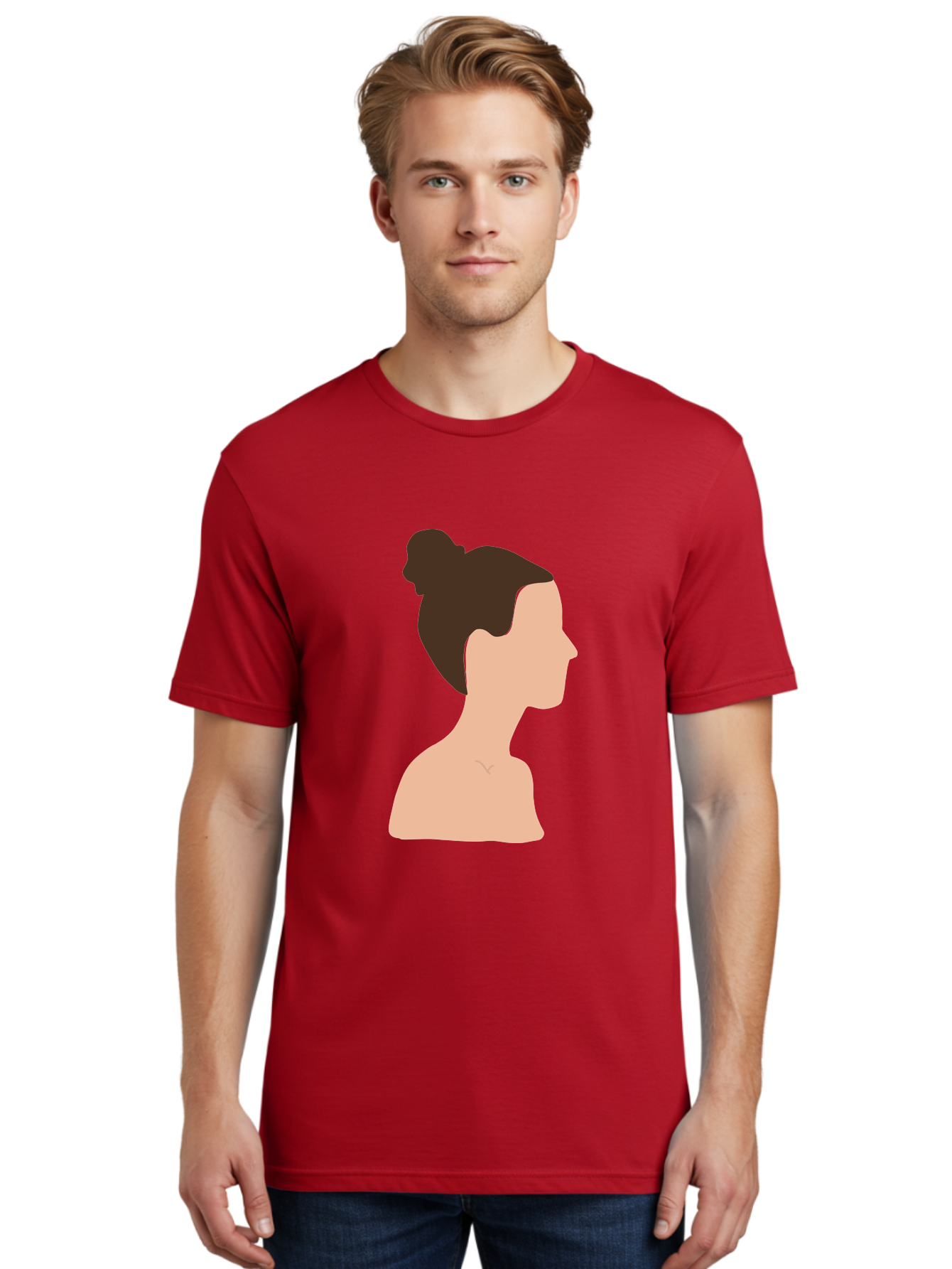 Woman-Profile-1 Men'S Graphic Tee, 100% Cotton, Comfortable Casual Summer Wear, Machine Washable, Woman Profile, Minimalist Portrait, Simple Illustration, Dark Hair, Bun Hairstyle, Featureless Face, Bare Shoulders, Clean Design, Modern Art Aae064 18