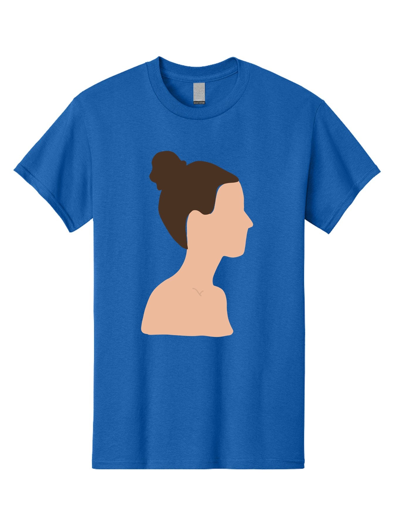 Woman-Profile-1 Men'S Graphic Tee, 100% Cotton, Comfortable Casual Summer Wear, Machine Washable, Woman Profile, Minimalist Portrait, Simple Illustration, Dark Hair, Bun Hairstyle, Featureless Face, Bare Shoulders, Clean Design, Modern Art Aae064