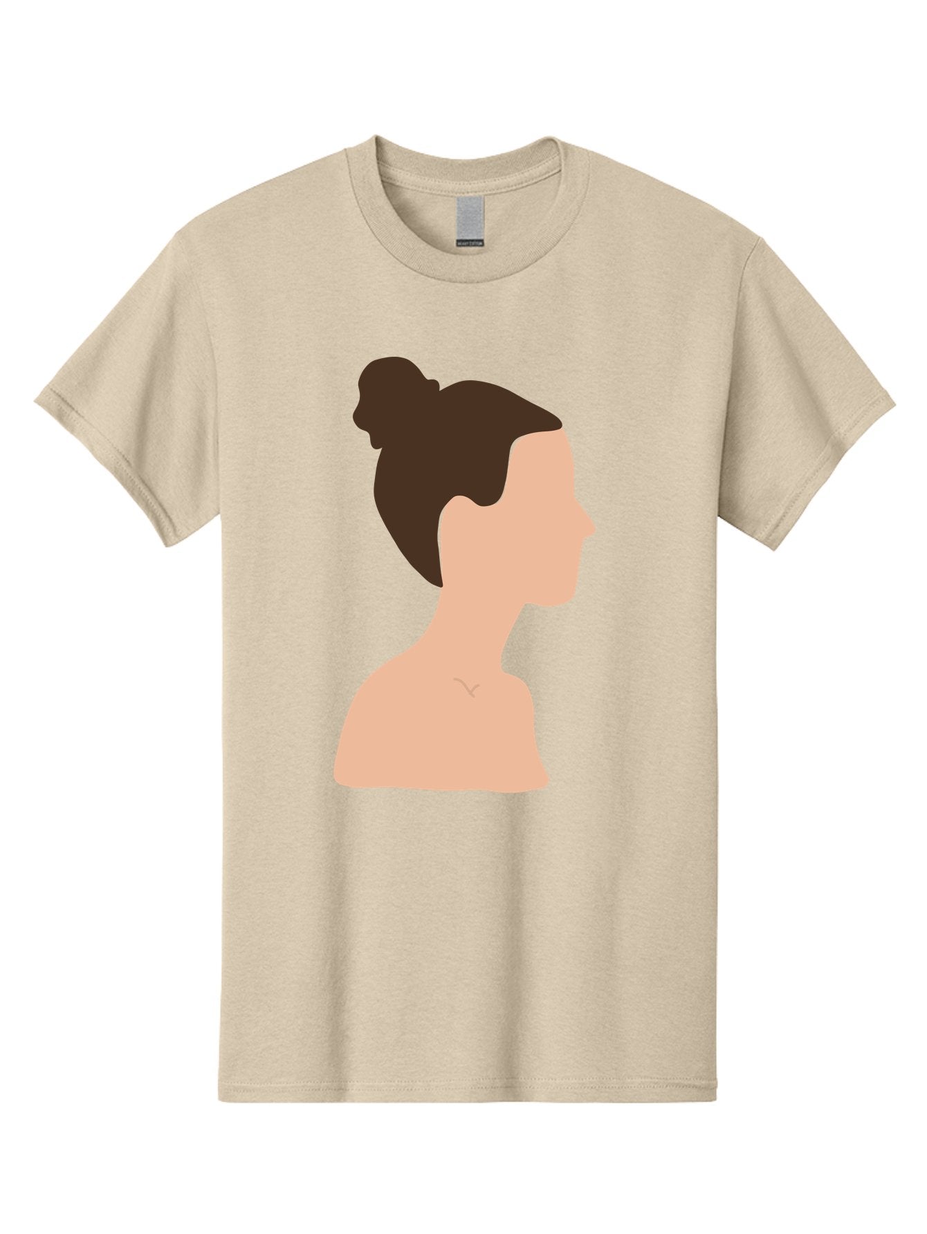 Woman-Profile-1 Men'S Graphic Tee, 100% Cotton, Comfortable Casual Summer Wear, Machine Washable, Woman Profile, Minimalist Portrait, Simple Illustration, Dark Hair, Bun Hairstyle, Featureless Face, Bare Shoulders, Clean Design, Modern Art Aae064