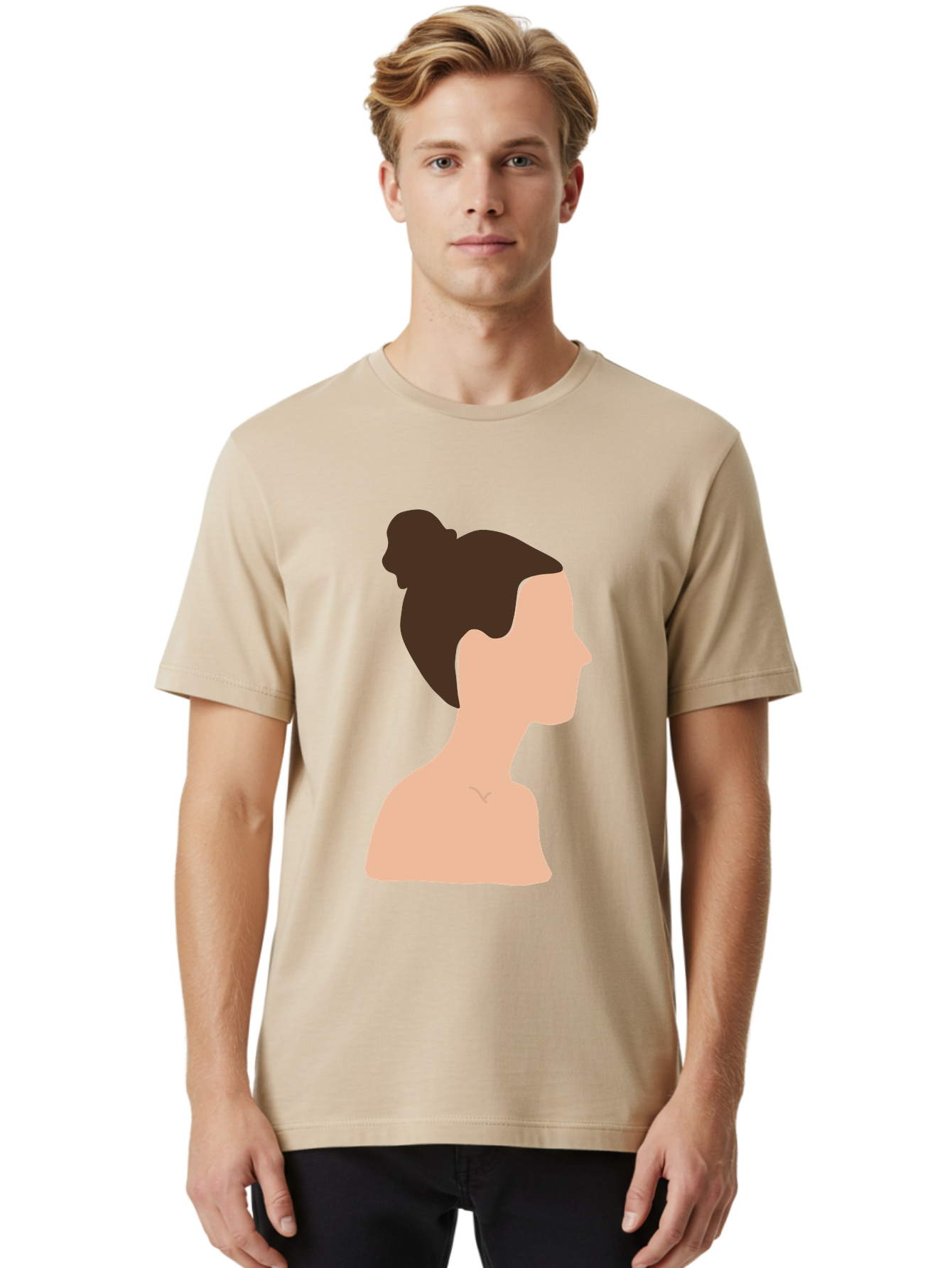 Woman-Profile-1 Men'S Graphic Tee, 100% Cotton, Comfortable Casual Summer Wear, Machine Washable, Woman Profile, Minimalist Portrait, Simple Illustration, Dark Hair, Bun Hairstyle, Featureless Face, Bare Shoulders, Clean Design, Modern Art Aae064 20
