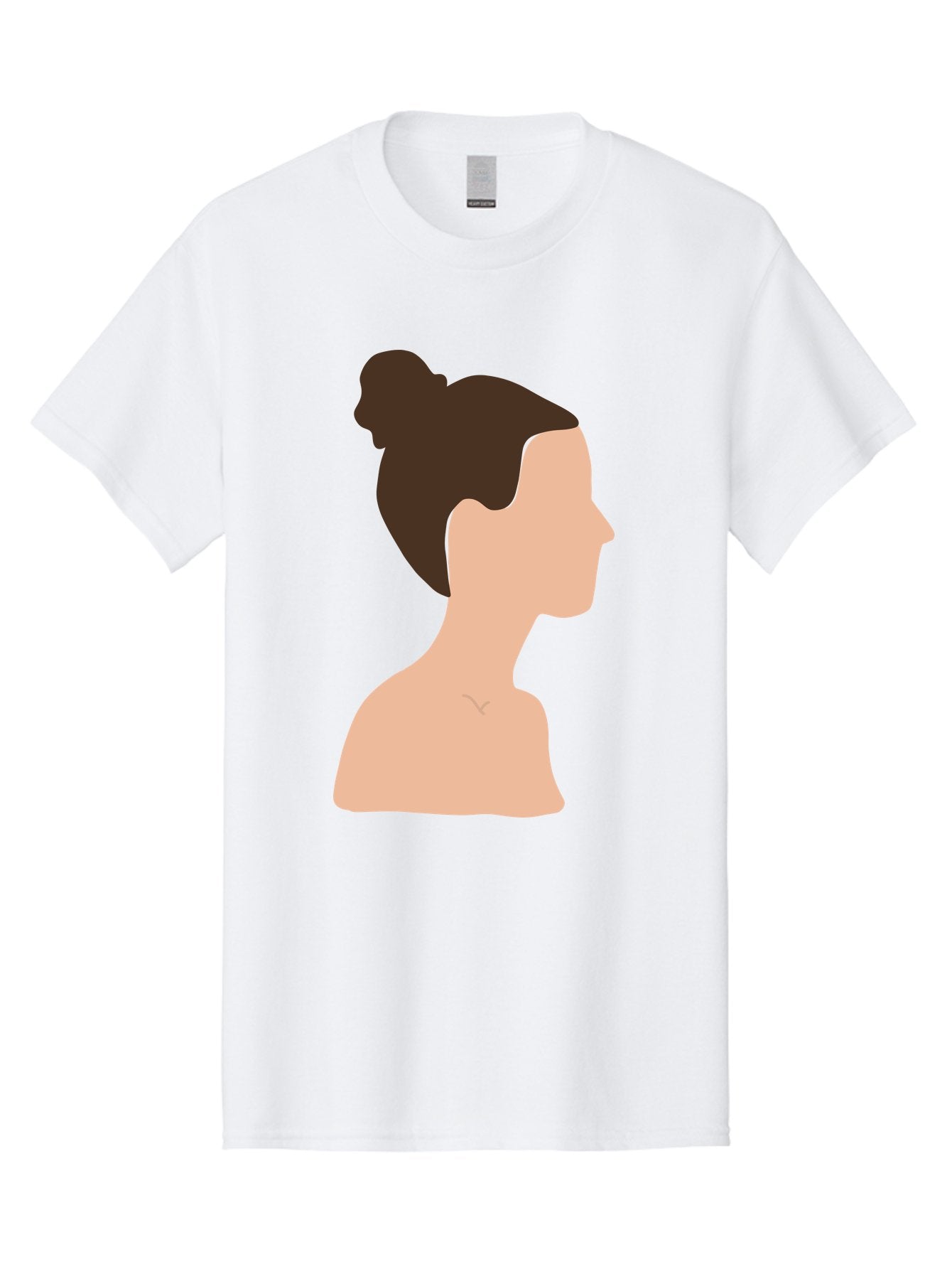 Woman-Profile-1 Men'S Graphic Tee, 100% Cotton, Comfortable Casual Summer Wear, Machine Washable, Woman Profile, Minimalist Portrait, Simple Illustration, Dark Hair, Bun Hairstyle, Featureless Face, Bare Shoulders, Clean Design, Modern Art Aae064 15