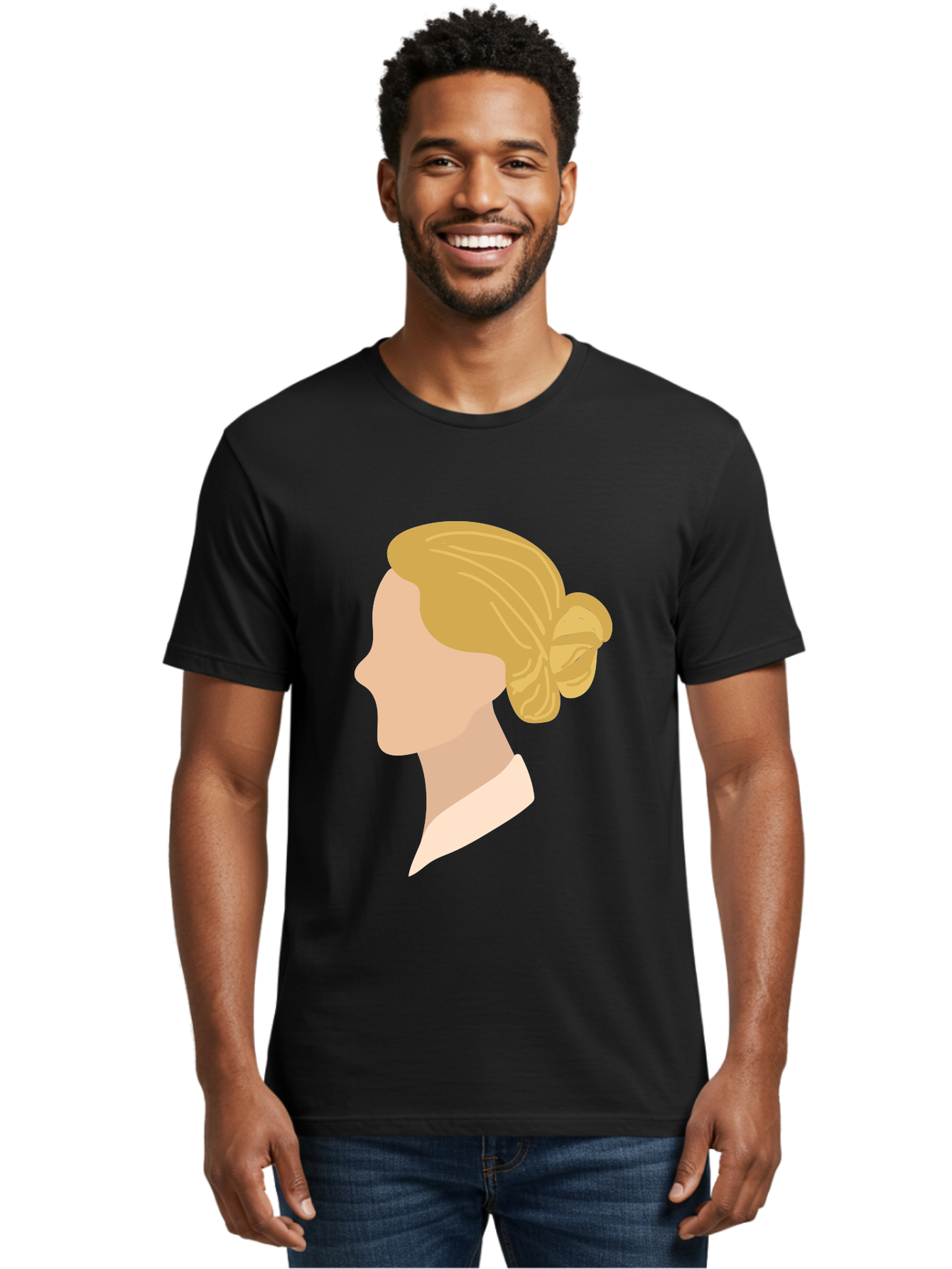 Woman-Profile Men'S Graphic Tee, 100% Cotton, Comfortable Casual Summer Wear, Machine Washable, Blonde Woman, Side Profile, Minimalist Design, Clean Lines, Simple Shapes, Elegant Hairstyle, Professional Illustration, Modern Art, Female Profile Aae065 14