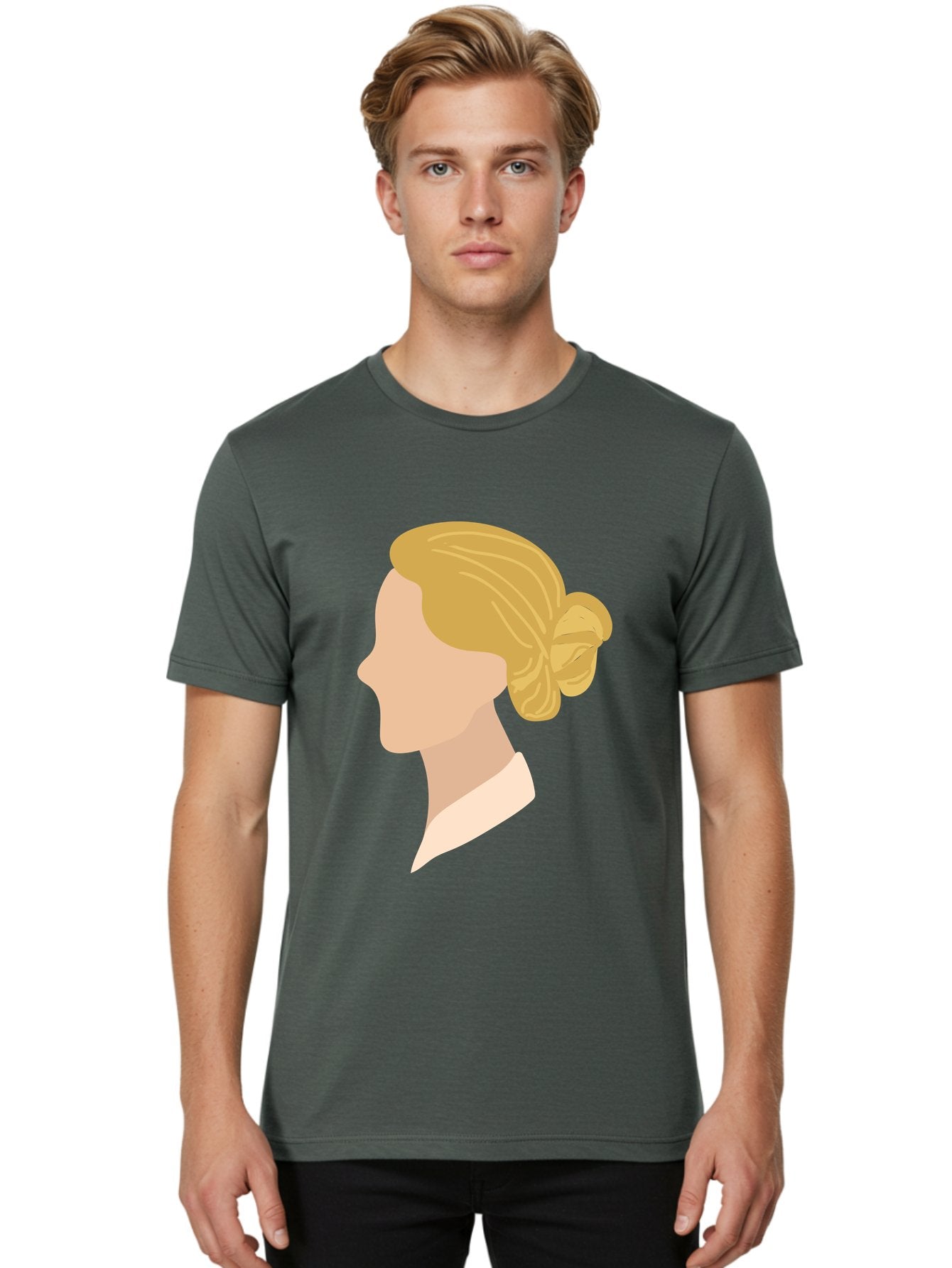 Woman-Profile Men'S Graphic Tee, 100% Cotton, Comfortable Casual Summer Wear, Machine Washable, Blonde Woman, Side Profile, Minimalist Design, Clean Lines, Simple Shapes, Elegant Hairstyle, Professional Illustration, Modern Art, Female Profile Aae065 16