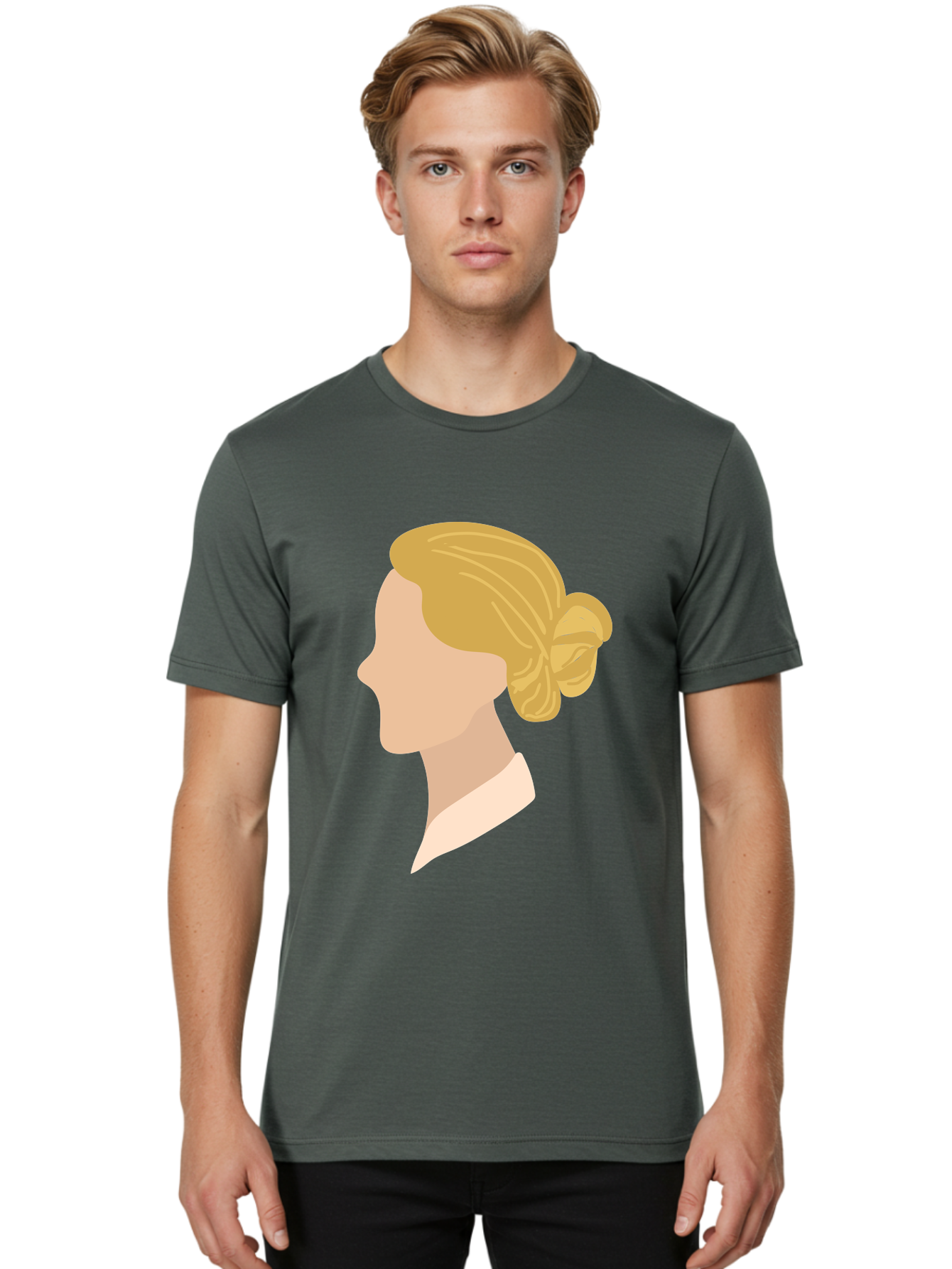 Woman-Profile Men'S Graphic Tee, 100% Cotton, Comfortable Casual Summer Wear, Machine Washable, Blonde Woman, Side Profile, Minimalist Design, Clean Lines, Simple Shapes, Elegant Hairstyle, Professional Illustration, Modern Art, Female Profile Aae065 26