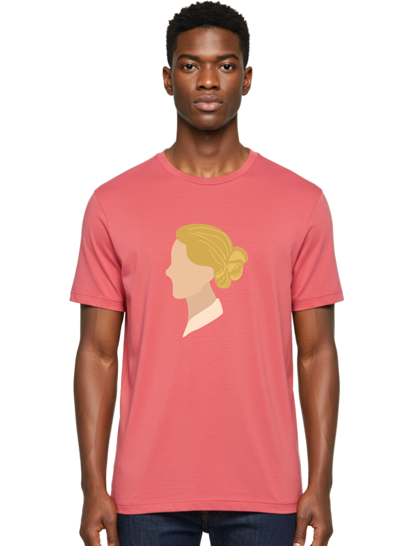 Woman-Profile Men'S Graphic Tee, 100% Cotton, Comfortable Casual Summer Wear, Machine Washable, Blonde Woman, Side Profile, Minimalist Design, Clean Lines, Simple Shapes, Elegant Hairstyle, Professional Illustration, Modern Art, Female Profile Aae065 22