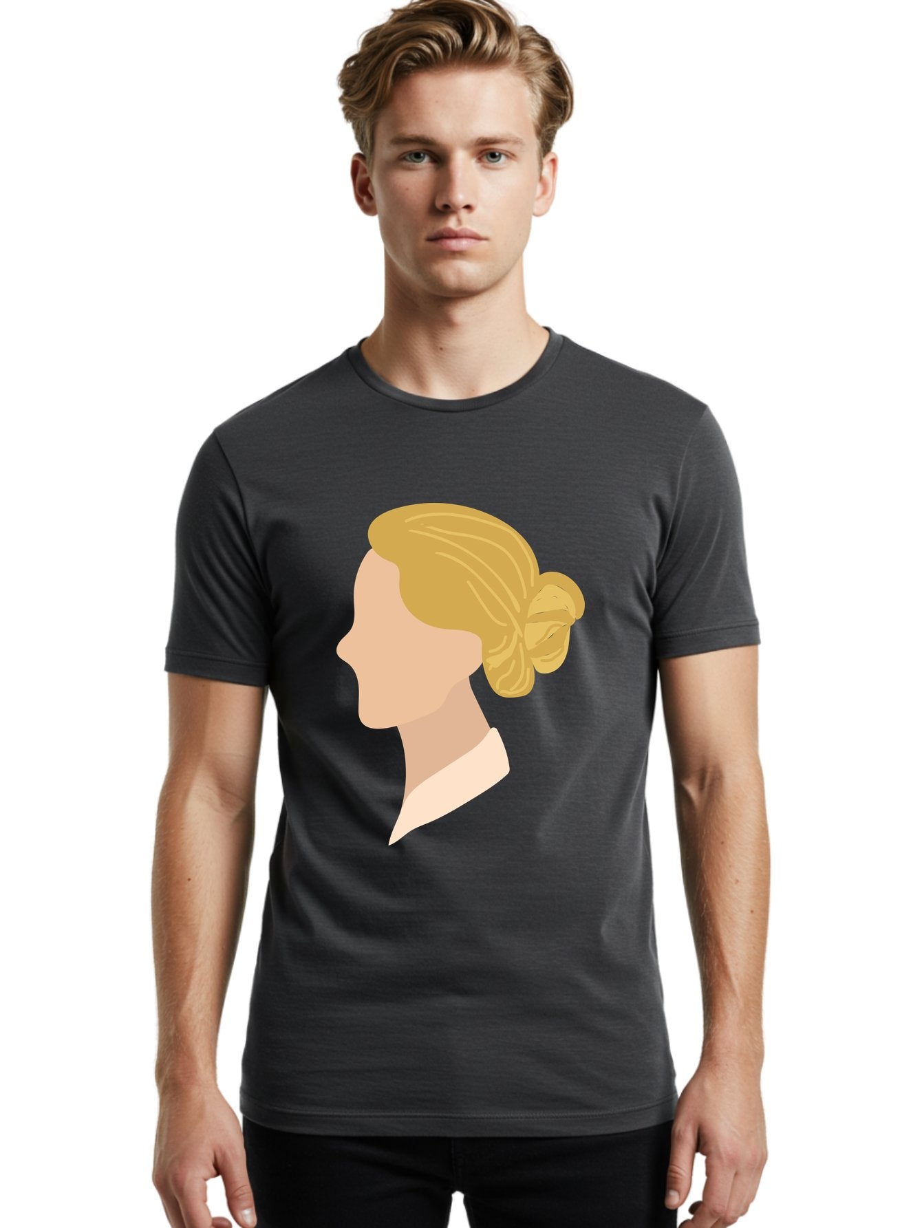 Woman-Profile Men'S Graphic Tee, 100% Cotton, Comfortable Casual Summer Wear, Machine Washable, Blonde Woman, Side Profile, Minimalist Design, Clean Lines, Simple Shapes, Elegant Hairstyle, Professional Illustration, Modern Art, Female Profile Aae065 27