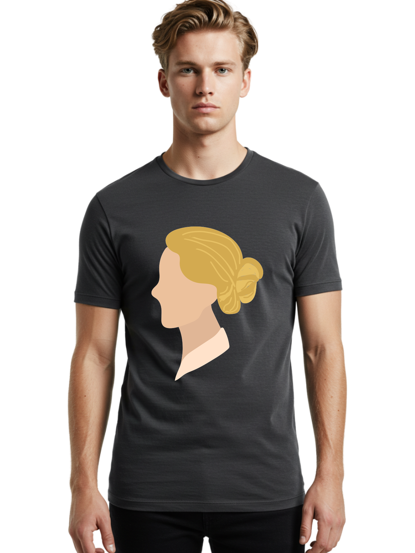 Woman-Profile Men'S Graphic Tee, 100% Cotton, Comfortable Casual Summer Wear, Machine Washable, Blonde Woman, Side Profile, Minimalist Design, Clean Lines, Simple Shapes, Elegant Hairstyle, Professional Illustration, Modern Art, Female Profile Aae065 8