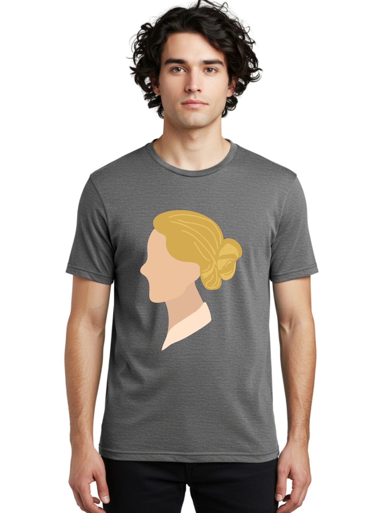 Woman-Profile Men'S Graphic Tee, 100% Cotton, Comfortable Casual Summer Wear, Machine Washable, Blonde Woman, Side Profile, Minimalist Design, Clean Lines, Simple Shapes, Elegant Hairstyle, Professional Illustration, Modern Art, Female Profile Aae065 22