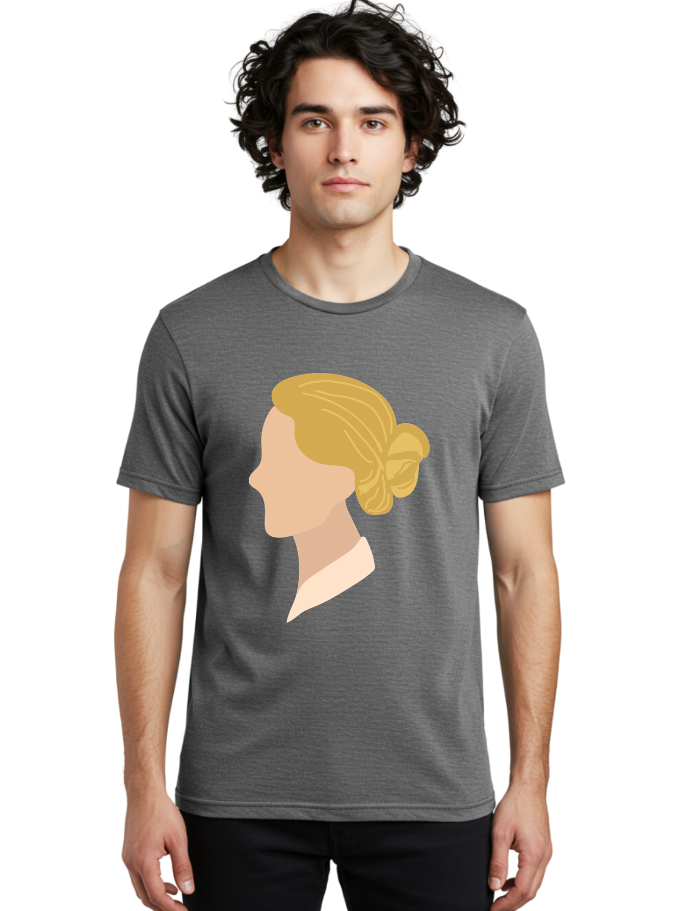 Woman-Profile Men'S Graphic Tee, 100% Cotton, Comfortable Casual Summer Wear, Machine Washable, Blonde Woman, Side Profile, Minimalist Design, Clean Lines, Simple Shapes, Elegant Hairstyle, Professional Illustration, Modern Art, Female Profile Aae065 18