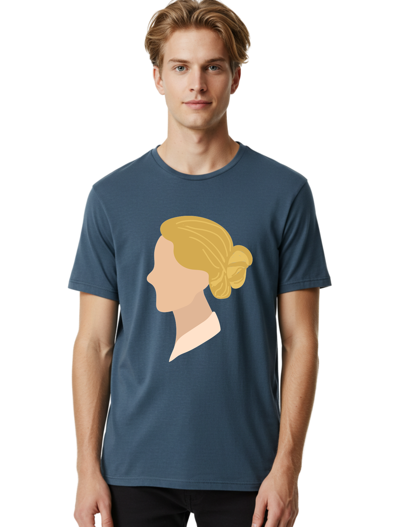 Woman-Profile Men'S Graphic Tee, 100% Cotton, Comfortable Casual Summer Wear, Machine Washable, Blonde Woman, Side Profile, Minimalist Design, Clean Lines, Simple Shapes, Elegant Hairstyle, Professional Illustration, Modern Art, Female Profile Aae065 12