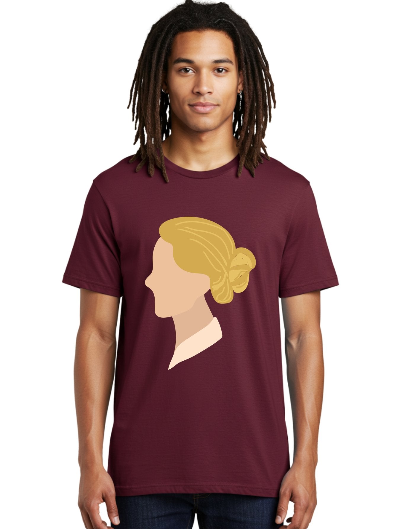 Woman-Profile Men'S Graphic Tee, 100% Cotton, Comfortable Casual Summer Wear, Machine Washable, Blonde Woman, Side Profile, Minimalist Design, Clean Lines, Simple Shapes, Elegant Hairstyle, Professional Illustration, Modern Art, Female Profile Aae065 21