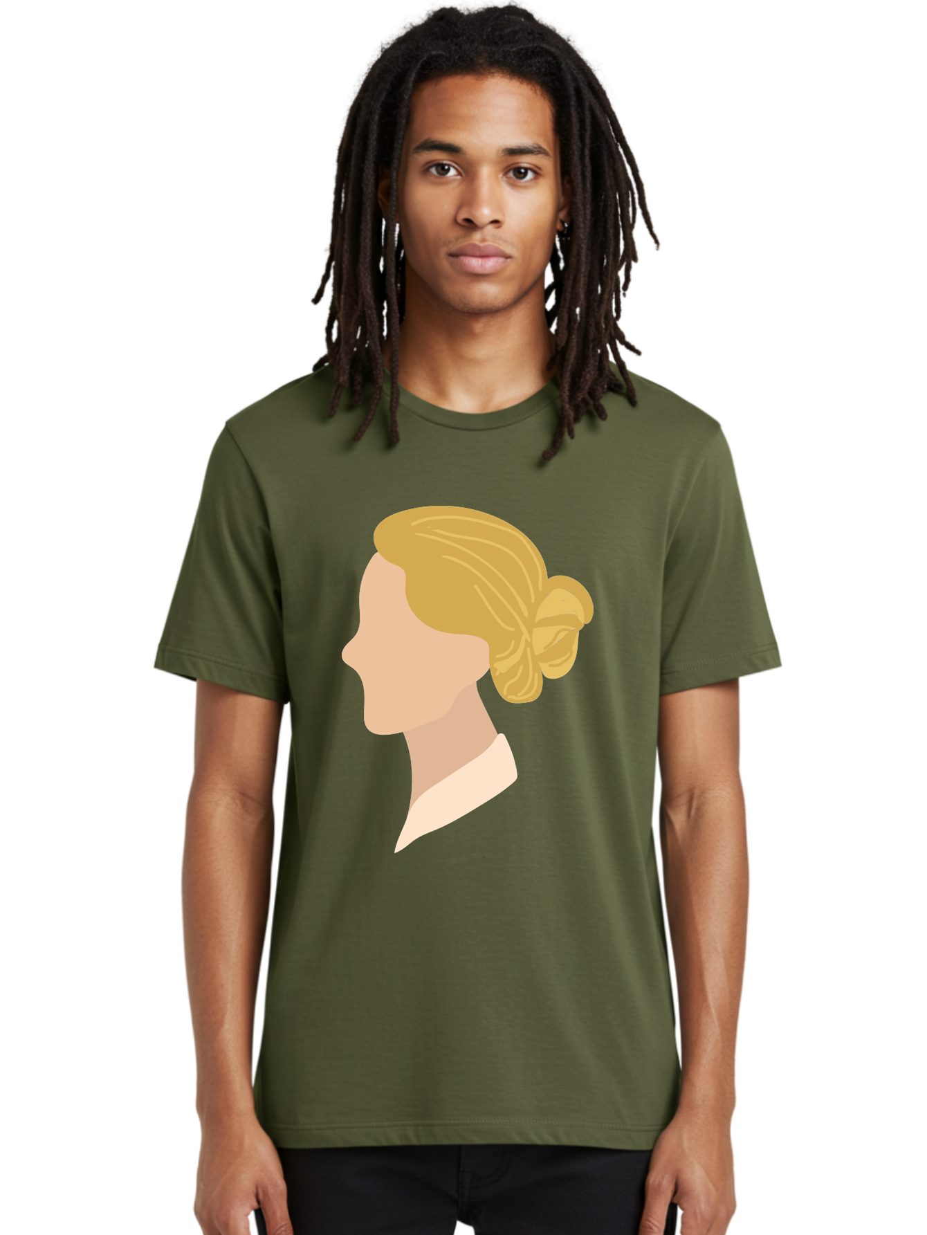 Woman-Profile Men'S Graphic Tee, 100% Cotton, Comfortable Casual Summer Wear, Machine Washable, Blonde Woman, Side Profile, Minimalist Design, Clean Lines, Simple Shapes, Elegant Hairstyle, Professional Illustration, Modern Art, Female Profile Aae065 4