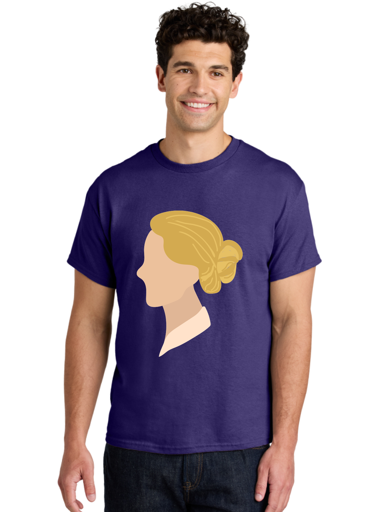 Woman-Profile Men'S Graphic Tee, 100% Cotton, Comfortable Casual Summer Wear, Machine Washable, Blonde Woman, Side Profile, Minimalist Design, Clean Lines, Simple Shapes, Elegant Hairstyle, Professional Illustration, Modern Art, Female Profile Aae065 28