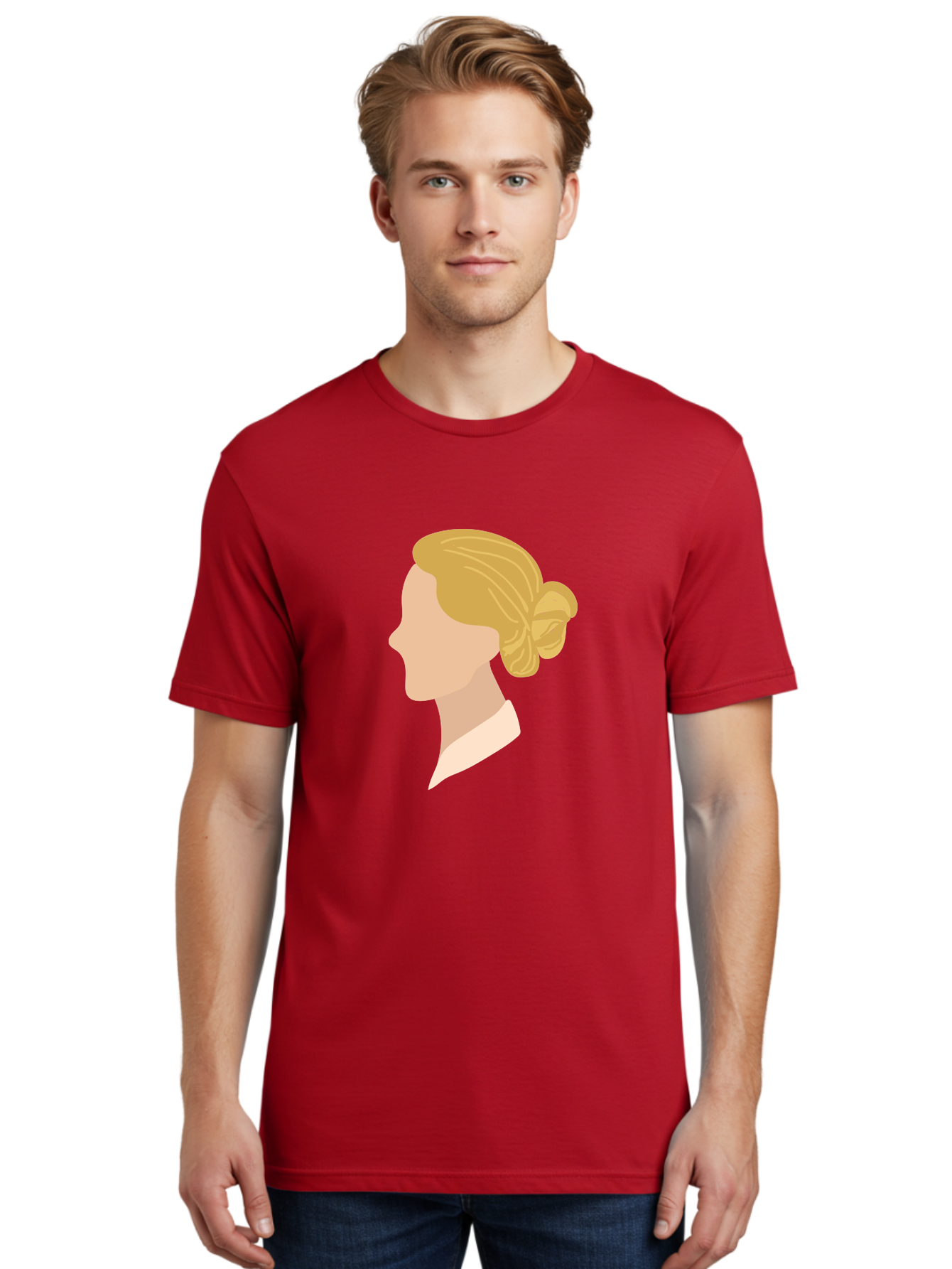 Woman-Profile Men'S Graphic Tee, 100% Cotton, Comfortable Casual Summer Wear, Machine Washable, Blonde Woman, Side Profile, Minimalist Design, Clean Lines, Simple Shapes, Elegant Hairstyle, Professional Illustration, Modern Art, Female Profile Aae065 6