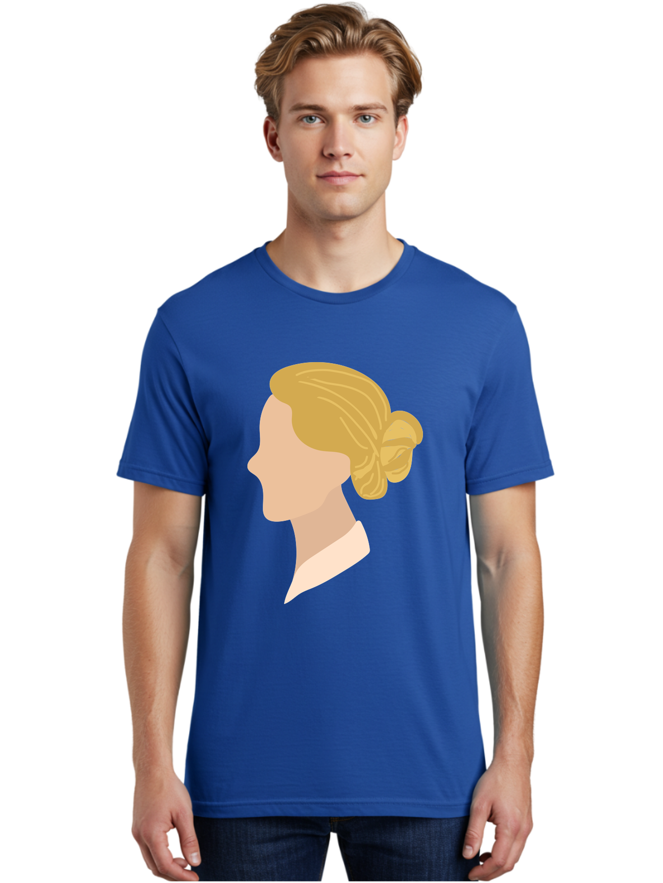 Woman-Profile Men'S Graphic Tee, 100% Cotton, Comfortable Casual Summer Wear, Machine Washable, Blonde Woman, Side Profile, Minimalist Design, Clean Lines, Simple Shapes, Elegant Hairstyle, Professional Illustration, Modern Art, Female Profile Aae065 16