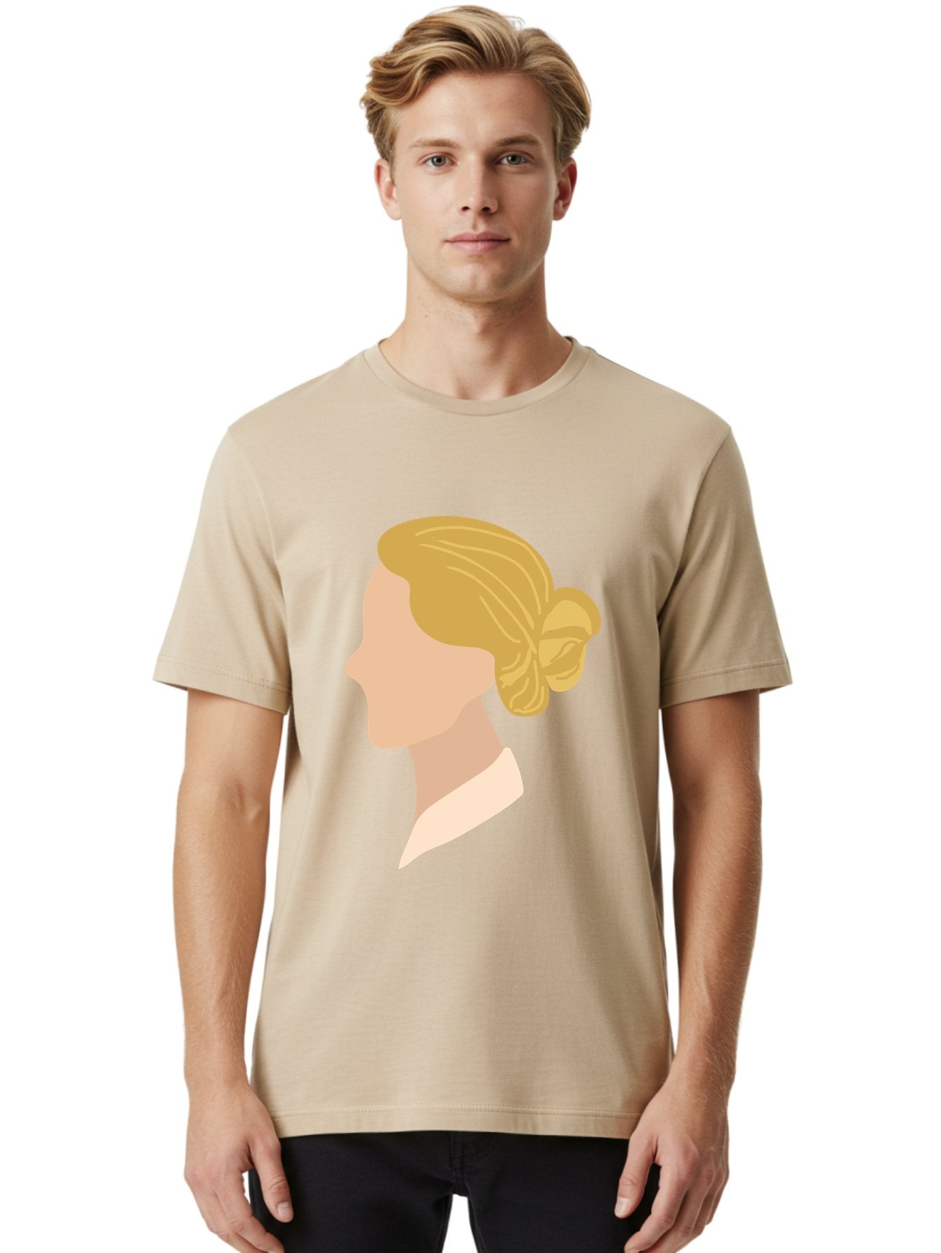Woman-Profile Men'S Graphic Tee, 100% Cotton, Comfortable Casual Summer Wear, Machine Washable, Blonde Woman, Side Profile, Minimalist Design, Clean Lines, Simple Shapes, Elegant Hairstyle, Professional Illustration, Modern Art, Female Profile Aae065 30