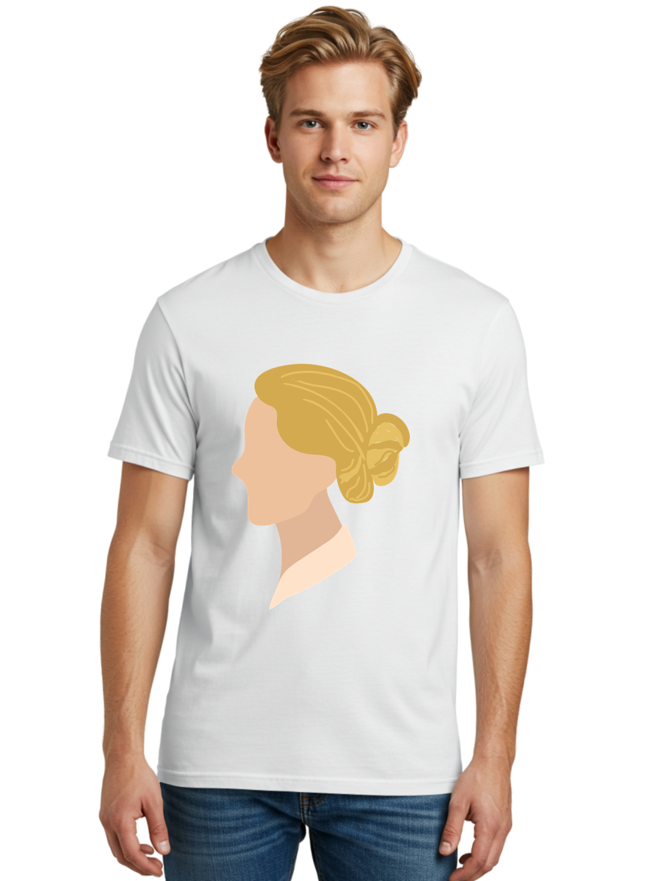 Woman-Profile Men'S Graphic Tee, 100% Cotton, Comfortable Casual Summer Wear, Machine Washable, Blonde Woman, Side Profile, Minimalist Design, Clean Lines, Simple Shapes, Elegant Hairstyle, Professional Illustration, Modern Art, Female Profile Aae065 10